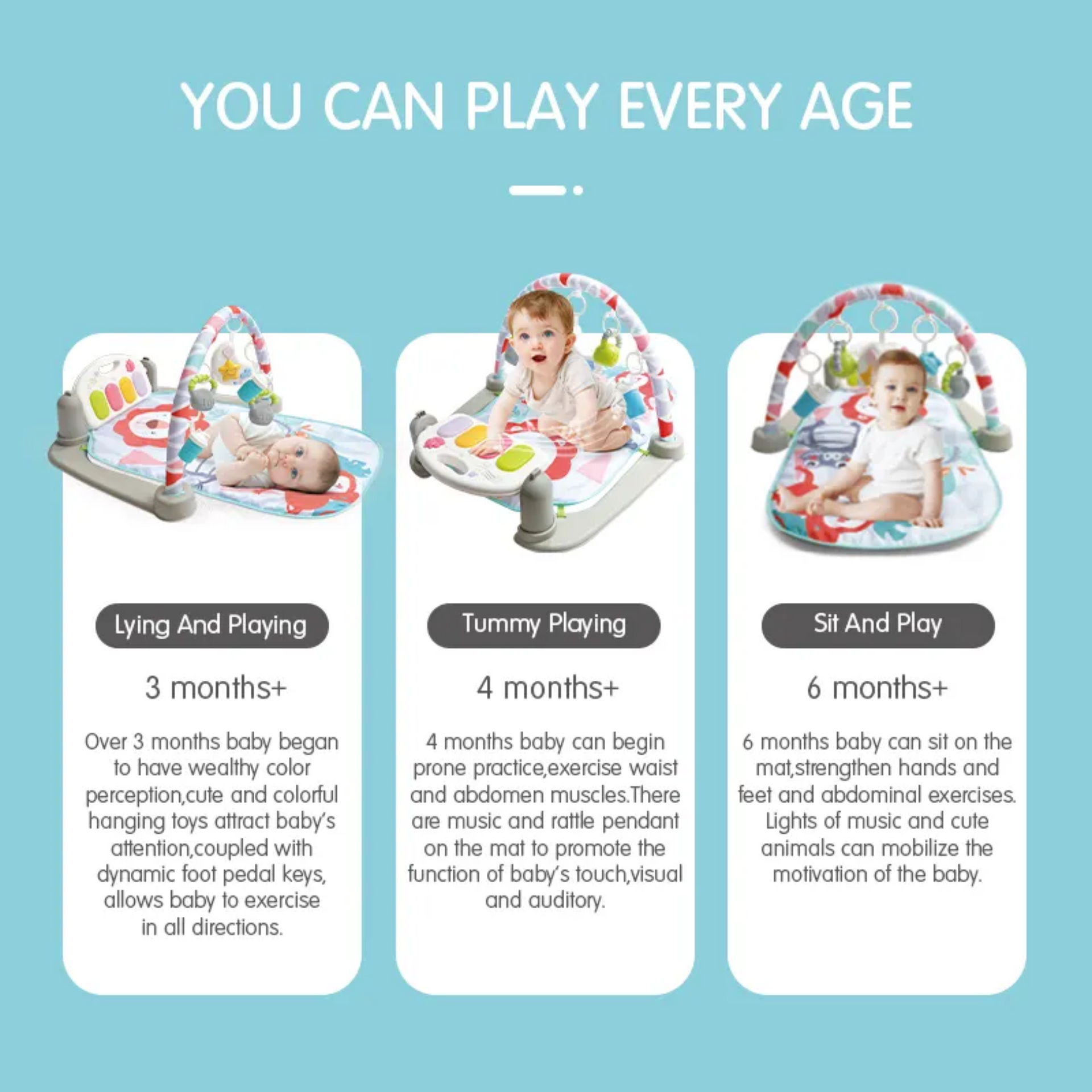 Smile Baby High Quality Baby Bluetooth Play Mat Toy Frog Piano Gym Mat Electronic Play Mat Musical Toy With Ring Toy for Babies (Owl Style ,Blue)