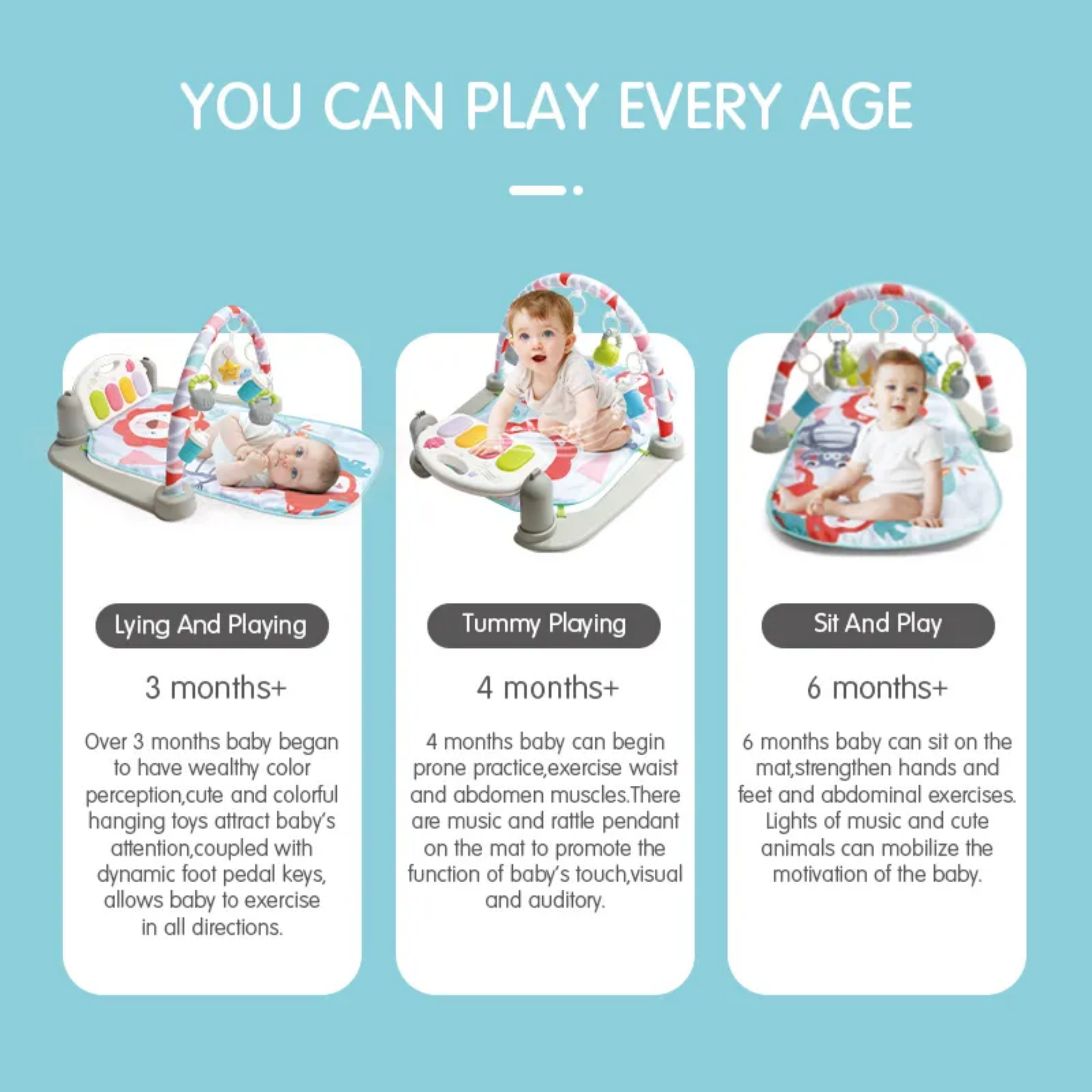 Smile Baby High Quality Baby Bluetooth Play Mat Toy Frog Piano Gym Mat Electronic Play Mat Musical Toy With Ring Toy for Babies (Owl Style ,Blue)