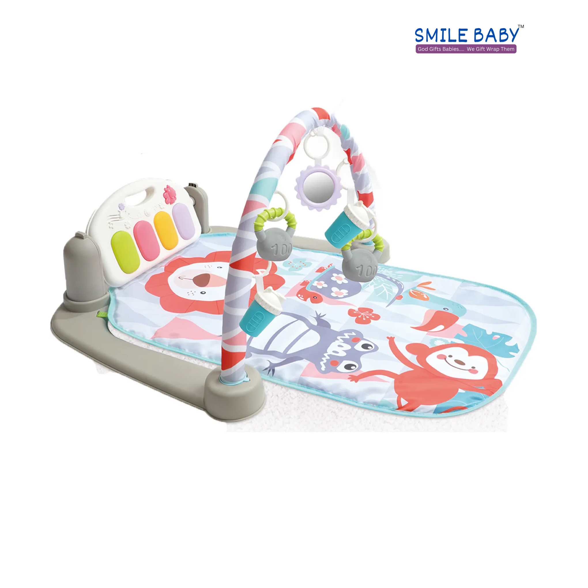 Smile Baby High Quality Baby Bluetooth Play Mat Toy Frog Piano Gym Mat Electronic Play Mat Musical Toy With Ring Toy for Babies (Owl Style ,Blue)