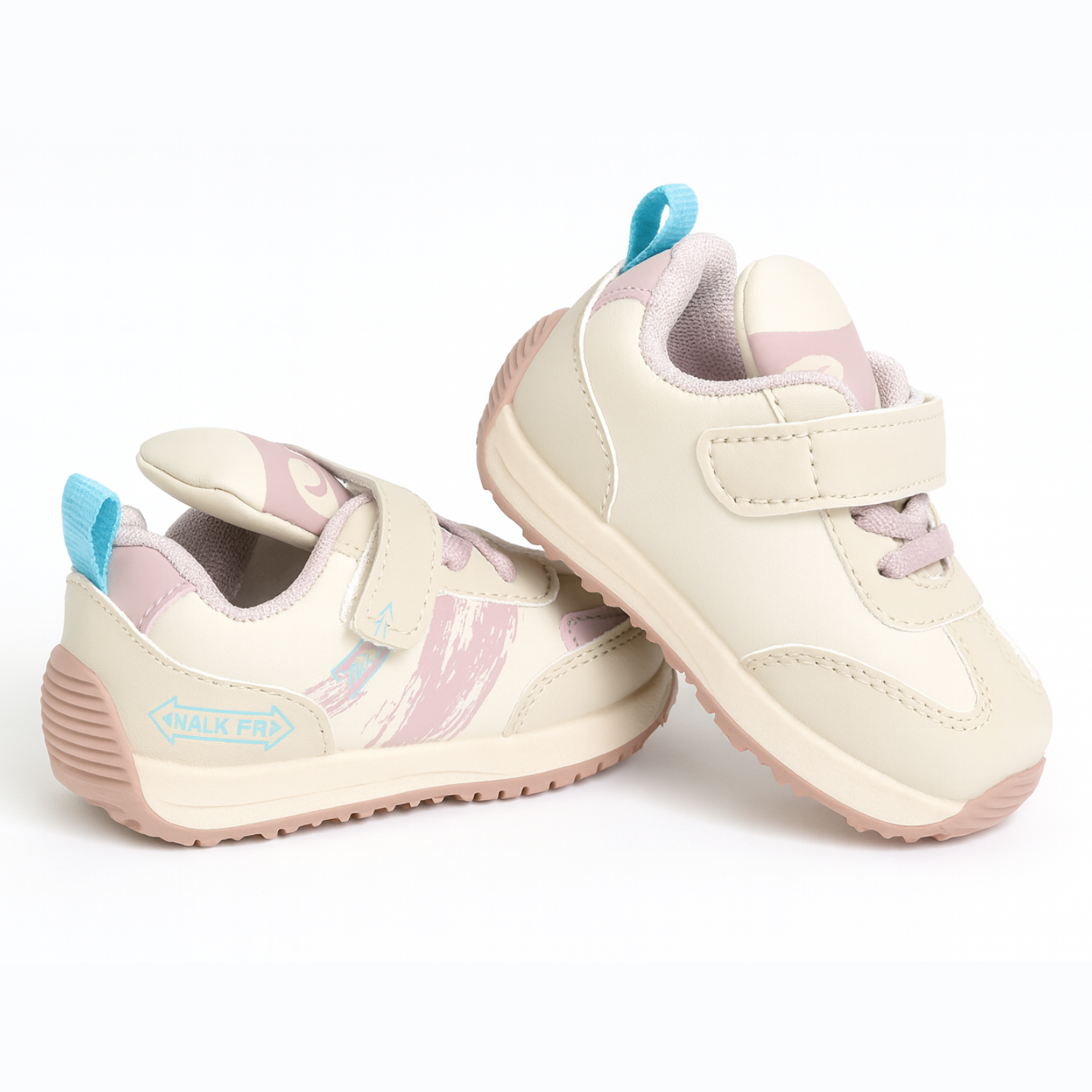 Smile Baby Girls Beige & Pink Sneakers – Comfortable Velcro Casual Shoes