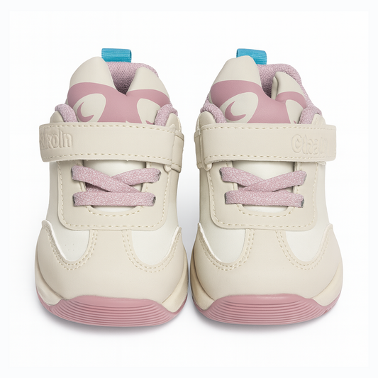 Smile Baby Girls Beige & Pink Sneakers – Comfortable Velcro Casual Shoes