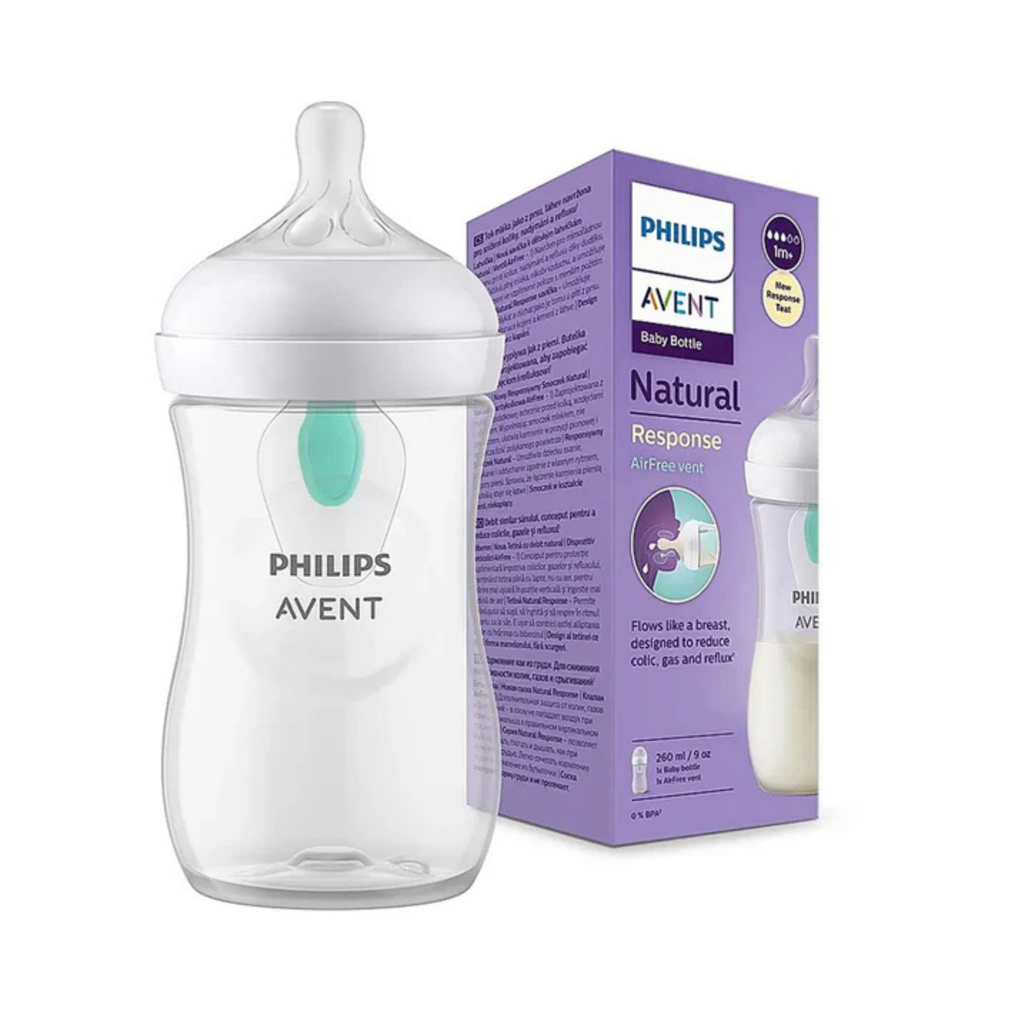Philips Avent Natural Response Feeding Bottle-AirFree Vent-260 ml-With Flow 3 Nipple-Transparent-1M+