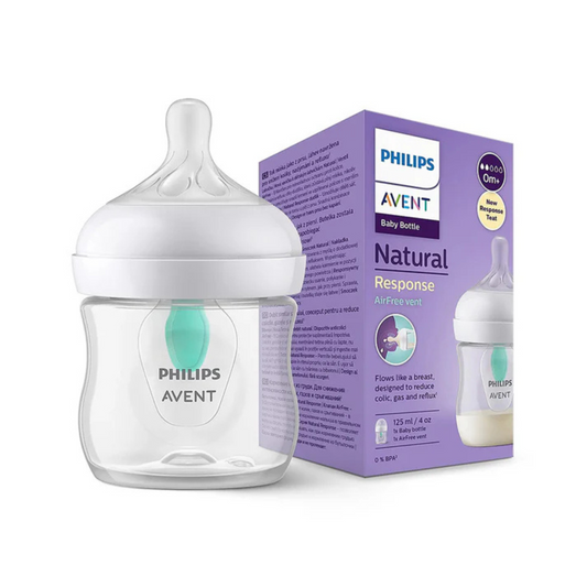 Philips Avent Natural Response Feeding Bottle-AirFree Vent-125 ml-With Flow 2 Nipple-Transparent-0M+