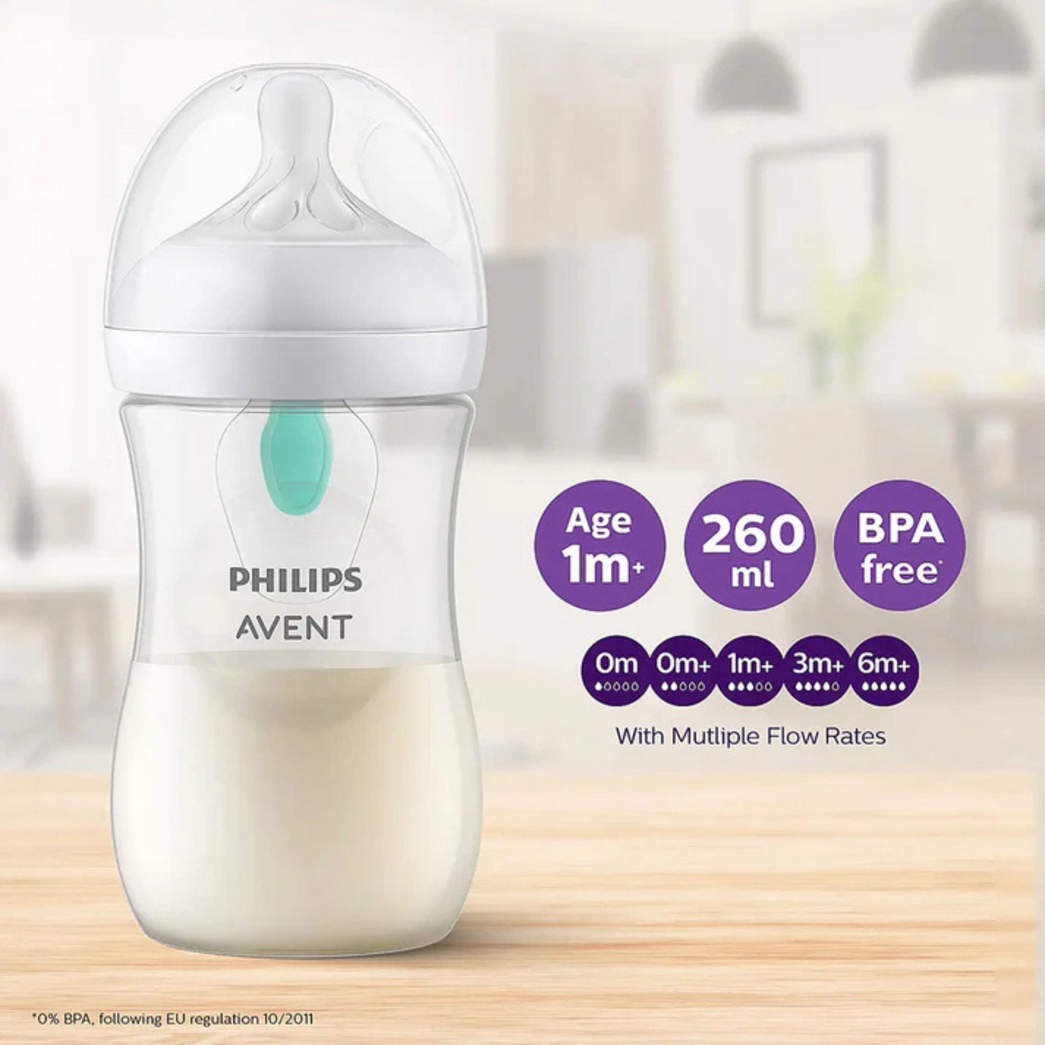 Philips Avent Natural Response Feeding Bottle-AirFree Vent-260 ml-With Flow 3 Nipple-Transparent-1M+
