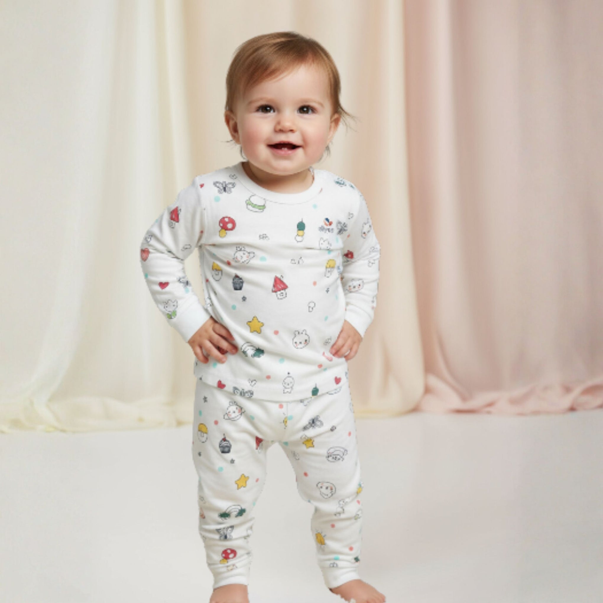 Ollypop Baby Girl Full Sleeves Cotton Printed Night Suit Set | Soft Sleepwear for 12 Months to 3 Years