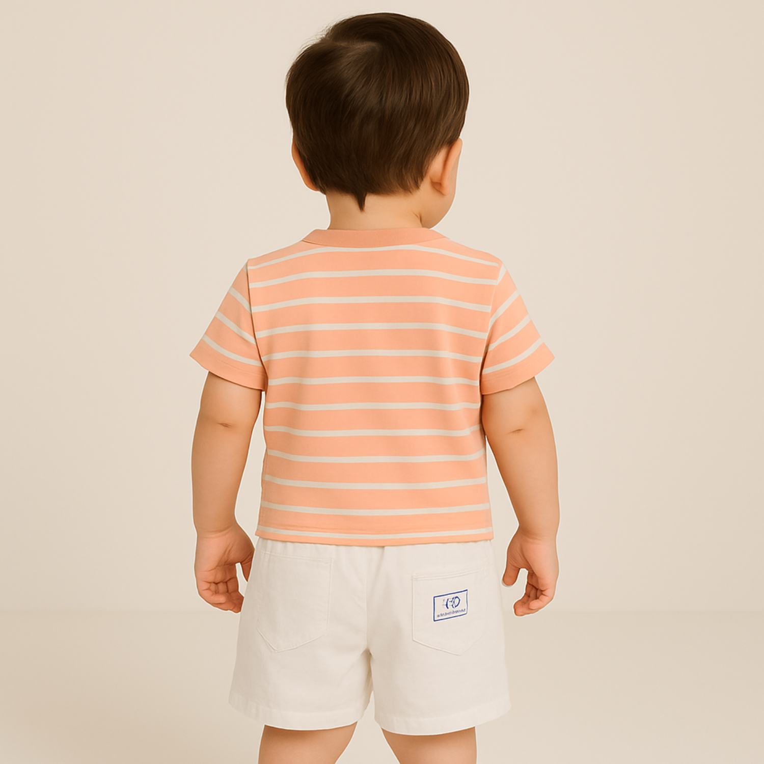 Smile Baby Boys Striped T-Shirt and Shorts Set | Blue & Peach | 0–24 Months