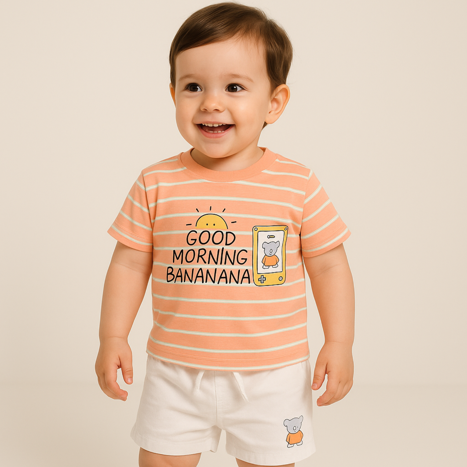 Smile Baby Boys Striped T-Shirt and Shorts Set | Blue & Peach | 0–24 Months