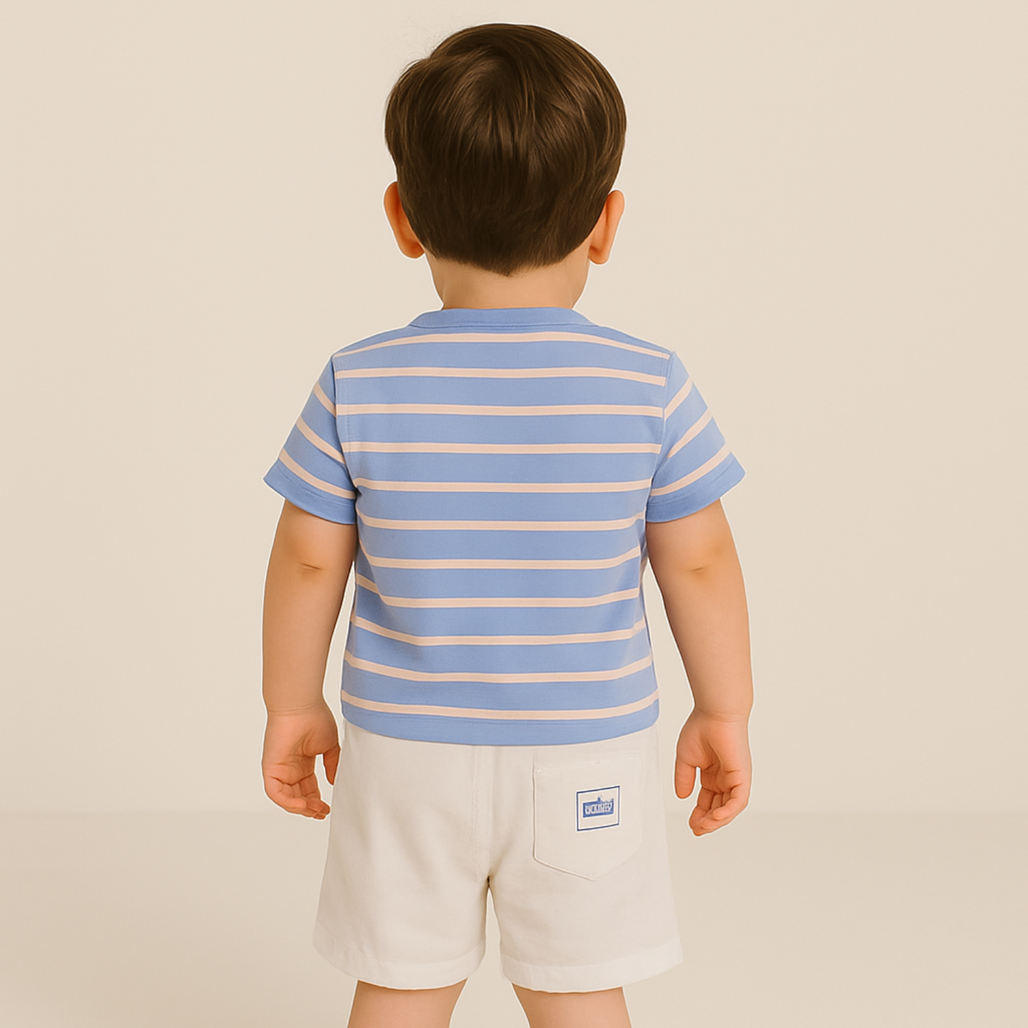 Smile Baby Boys Striped T-Shirt and Shorts Set | Blue & Peach | 0–24 Months