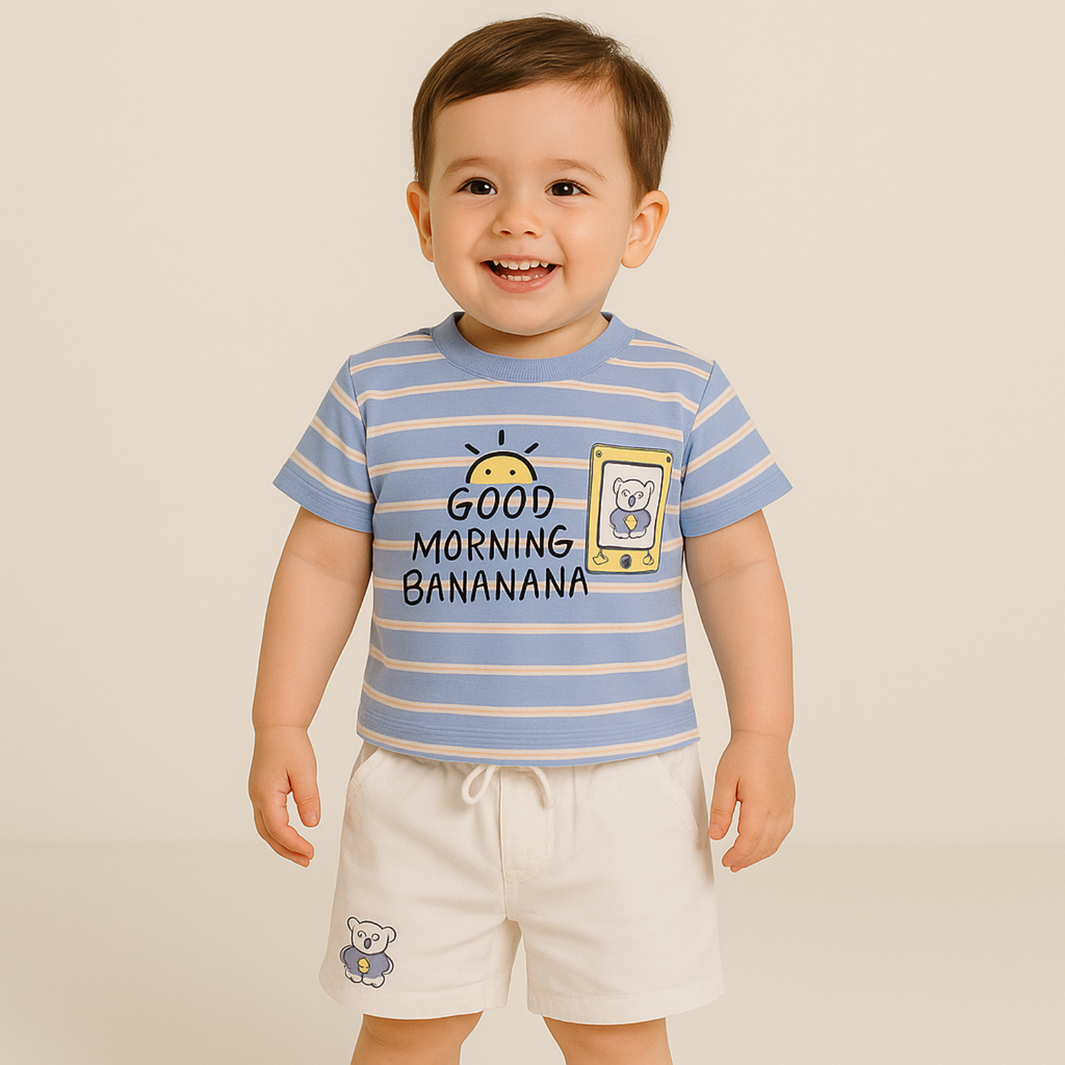 Smile Baby Boys Striped T-Shirt and Shorts Set | Blue & Peach | 0–24 Months