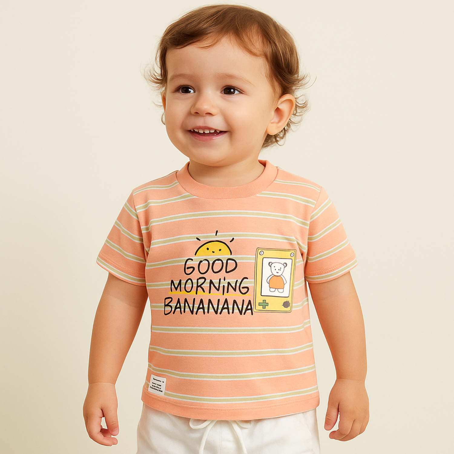 Smile Baby Boys Striped T-Shirt and Shorts Set | Blue & Peach | 0–24 Months