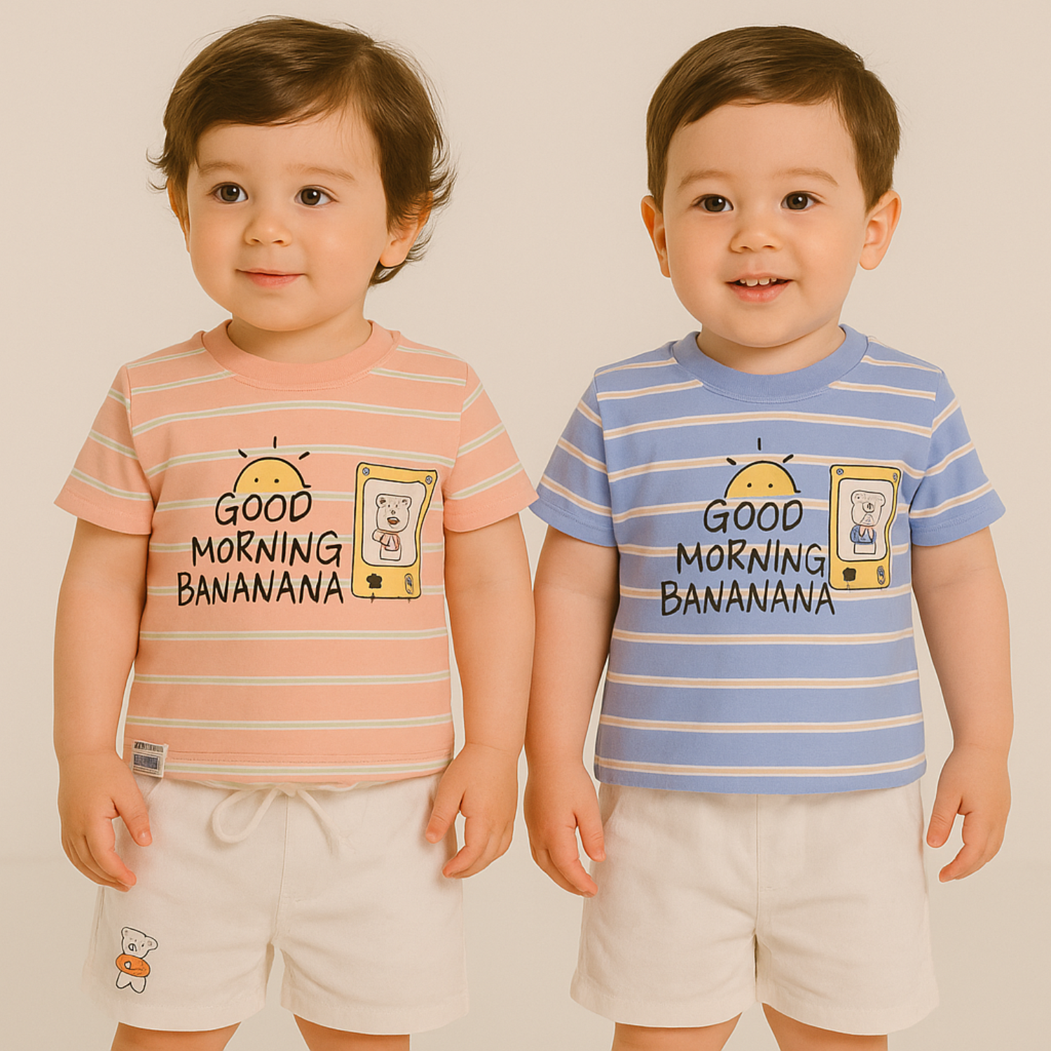 Smile Baby Boys Striped T-Shirt and Shorts Set | Blue & Peach | 0–24 Months
