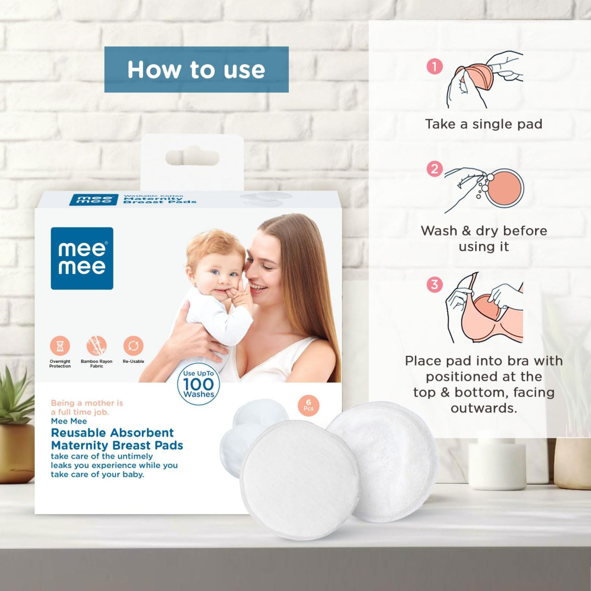 Mee Mee Breast Pad | Breast Pad for Feeding Mothers | 6 pcs Breast pad | CREAM COLOR