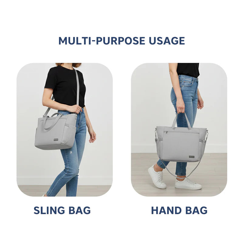 HOPOP Diaper Bag Tote with Changing Mat | Large Baby Bag with Insulated Bottle Pocket | Travel Maternity Bag | Beige & Grey