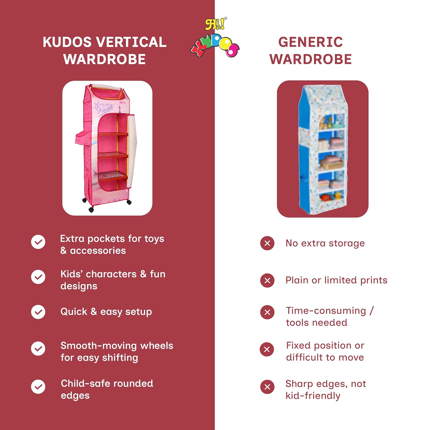 DISNEY Kids Princess Fabric Wardrobe Organizer with Wheels – “My Little Princess” Portable Storage Closet for Girls