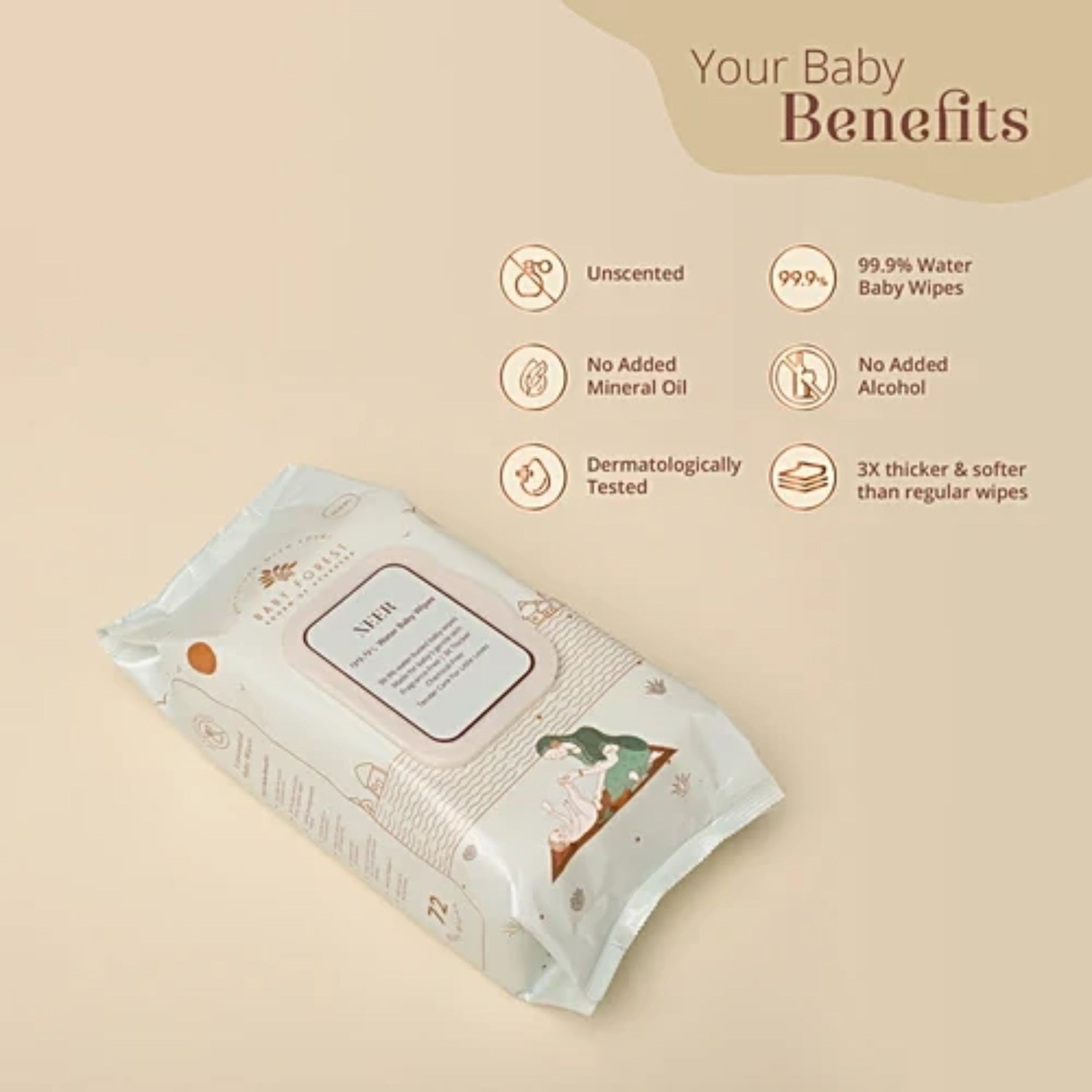 BABY FOREST Neer 99.9% Water Baby Wipes - 72 Wipes & 10Wipes
