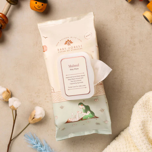 Baby Forest Mulmul Baby Wipes | Water-Based & Aloe Vera Infused | Gentle Wipes for Newborns & Babies