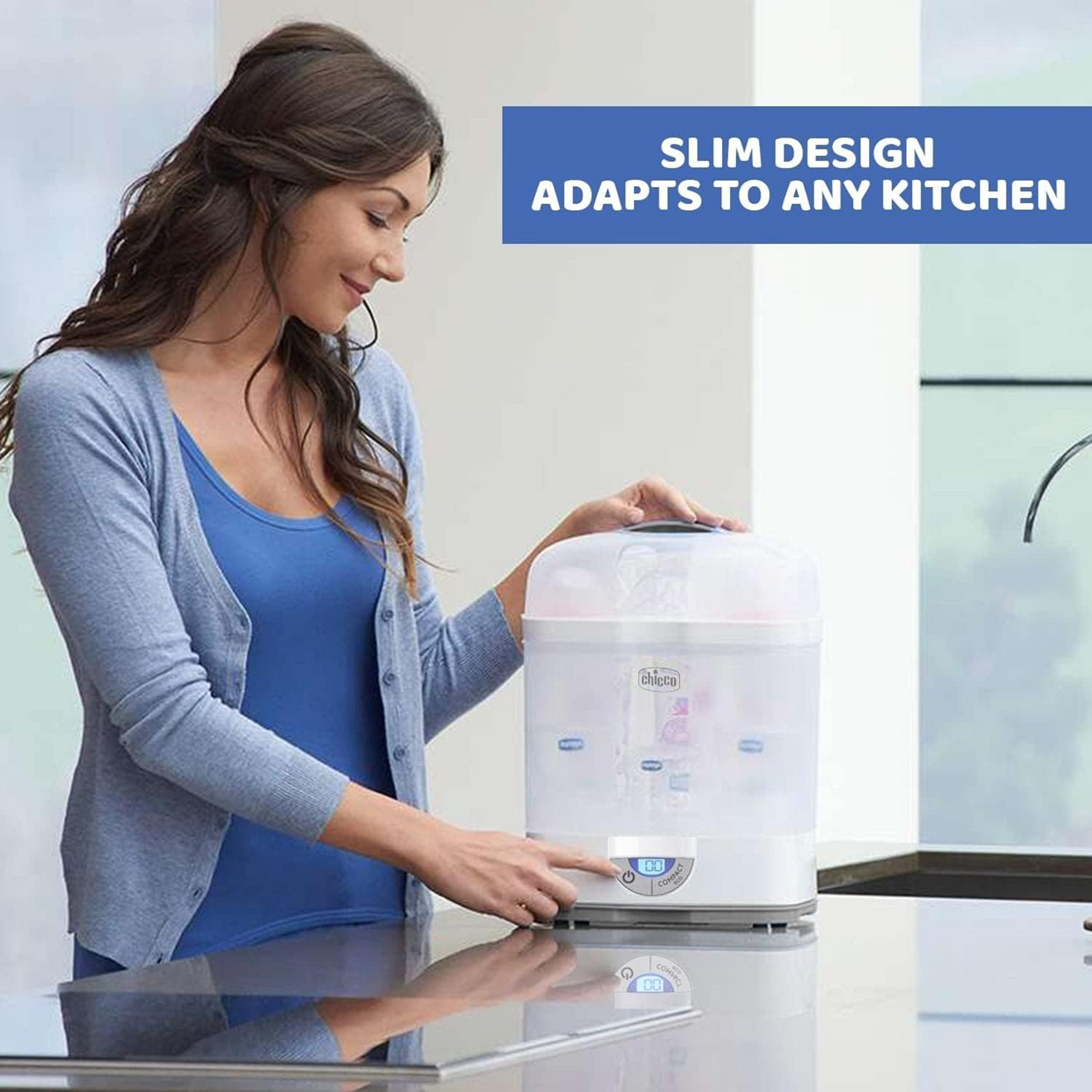 Chicco 3 in1 Steam Sterilizer (Microwave Compatible) | 6 Bottles | Kills 99.9% Of Germs | Stay Sterilized upto 24hrs | 5 Min Fast Sterilization |Auto Switch Off | Portable & Travel Friendly
