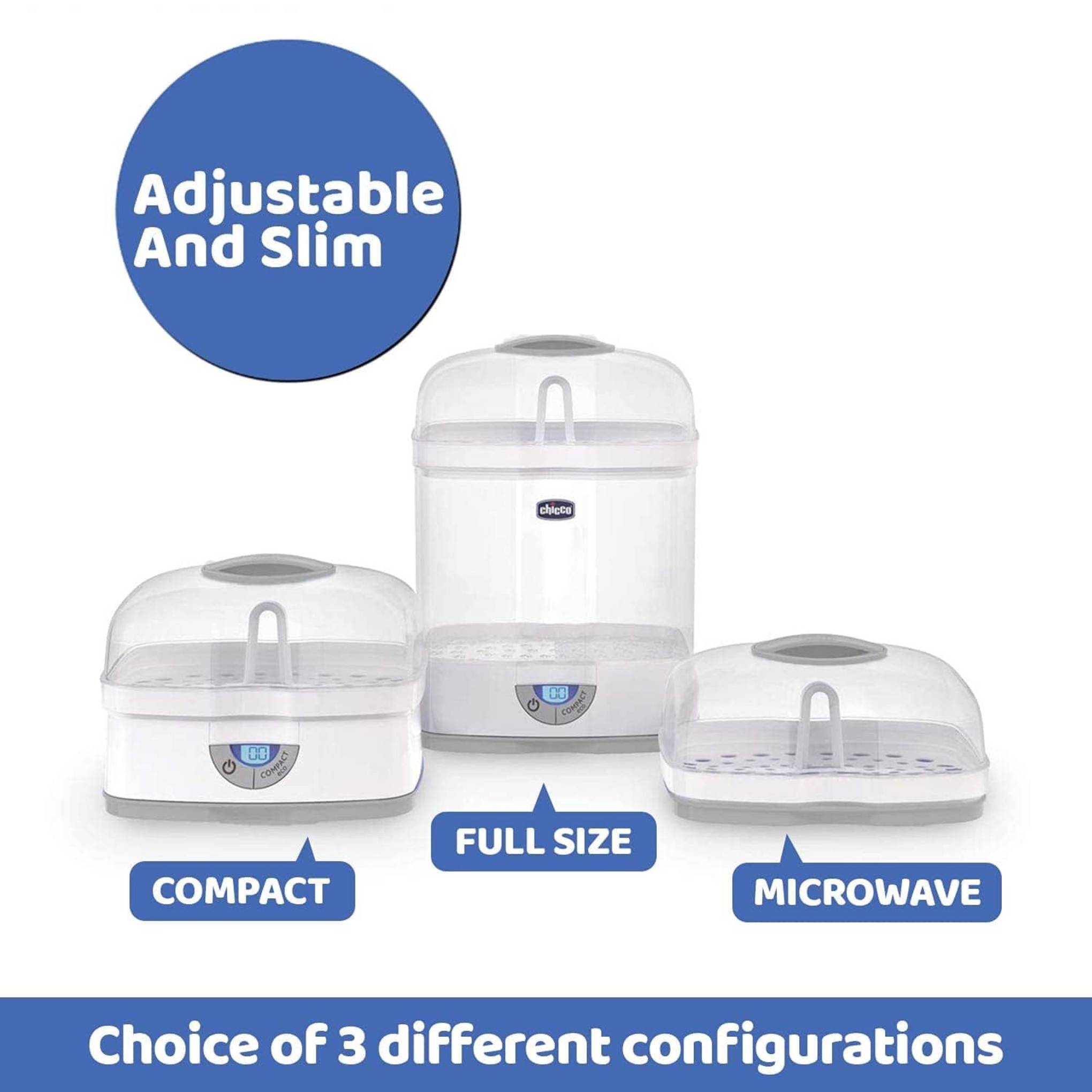 Chicco 3 in1 Steam Sterilizer (Microwave Compatible) | 6 Bottles | Kills 99.9% Of Germs | Stay Sterilized upto 24hrs | 5 Min Fast Sterilization |Auto Switch Off | Portable & Travel Friendly