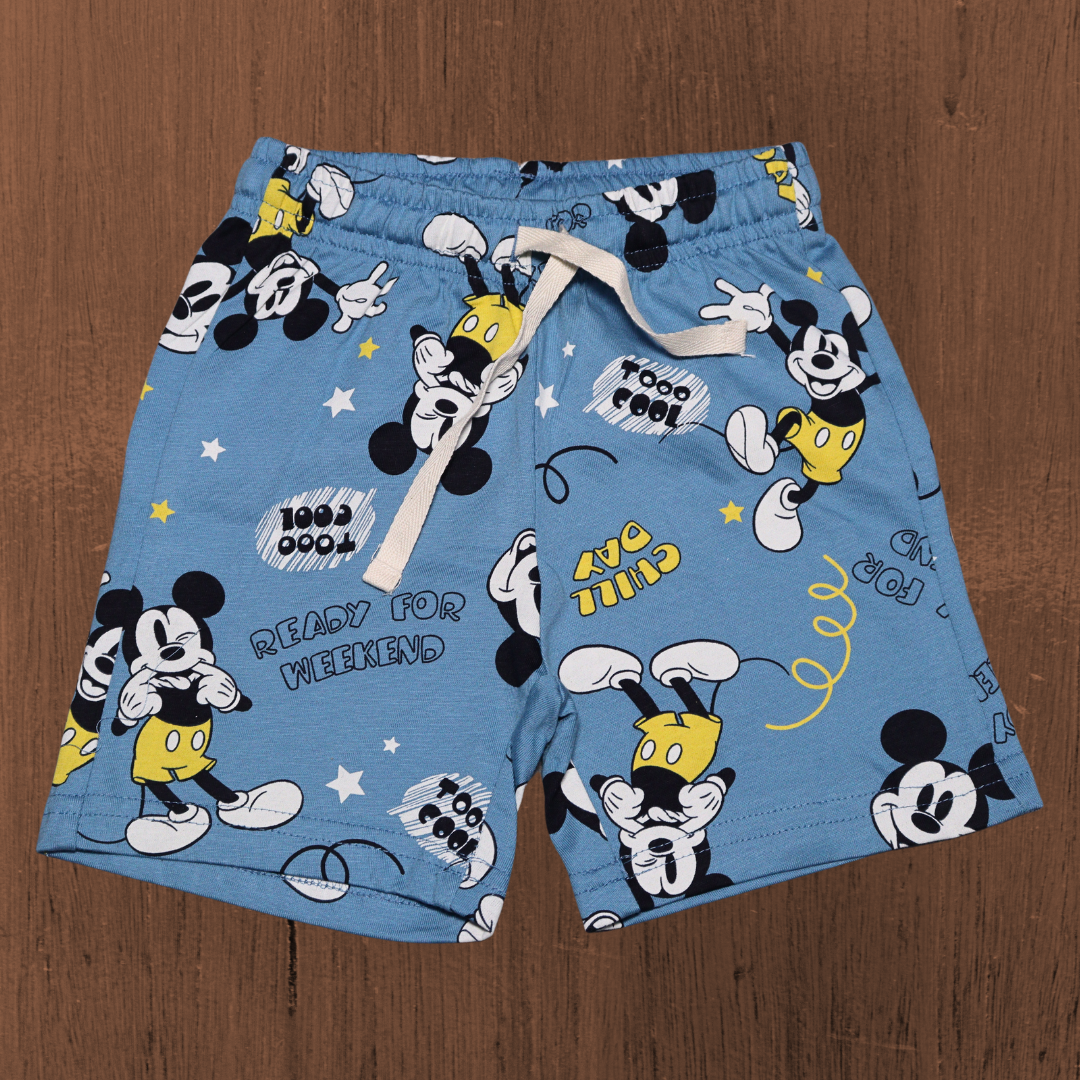 OLLYPOP T-shirt and shorts | allover micky mouse printed | round neck and half sleeve T-shirt | almond and blue color T-shirt and shorts set