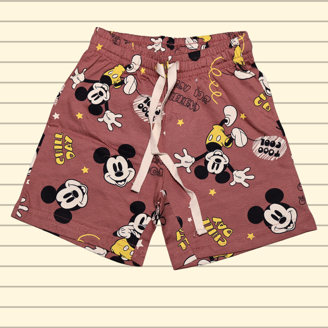 OLLYPOP T-shirt and shorts | allover micky mouse printed | round neck and half sleeve T-shirt | almond and blue color T-shirt and shorts set