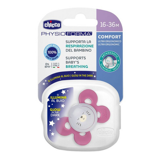 CHICCO SOOTHER COMFORT PINK LUMI 16-36M 1PC