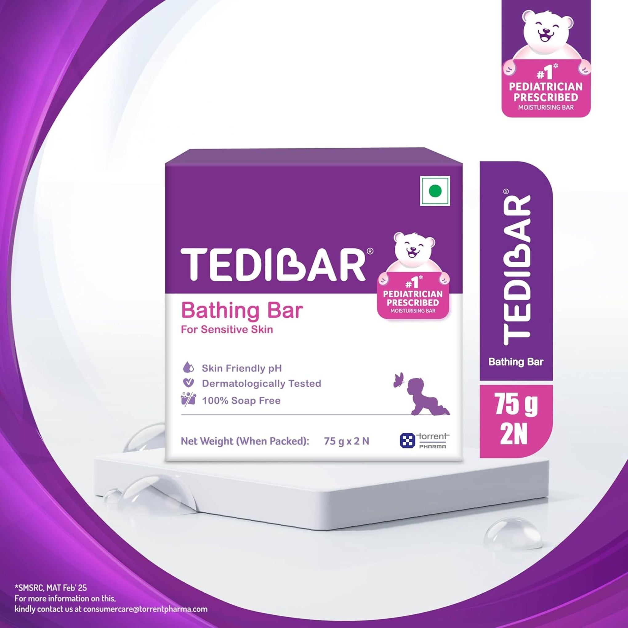 CURATIO TEDIBAR® Bathing Bar for Sensitive Skin (75 g x 2) | Soap-Free, Skin Friendly pH | Pediatrician Prescribed Moisturising Bar