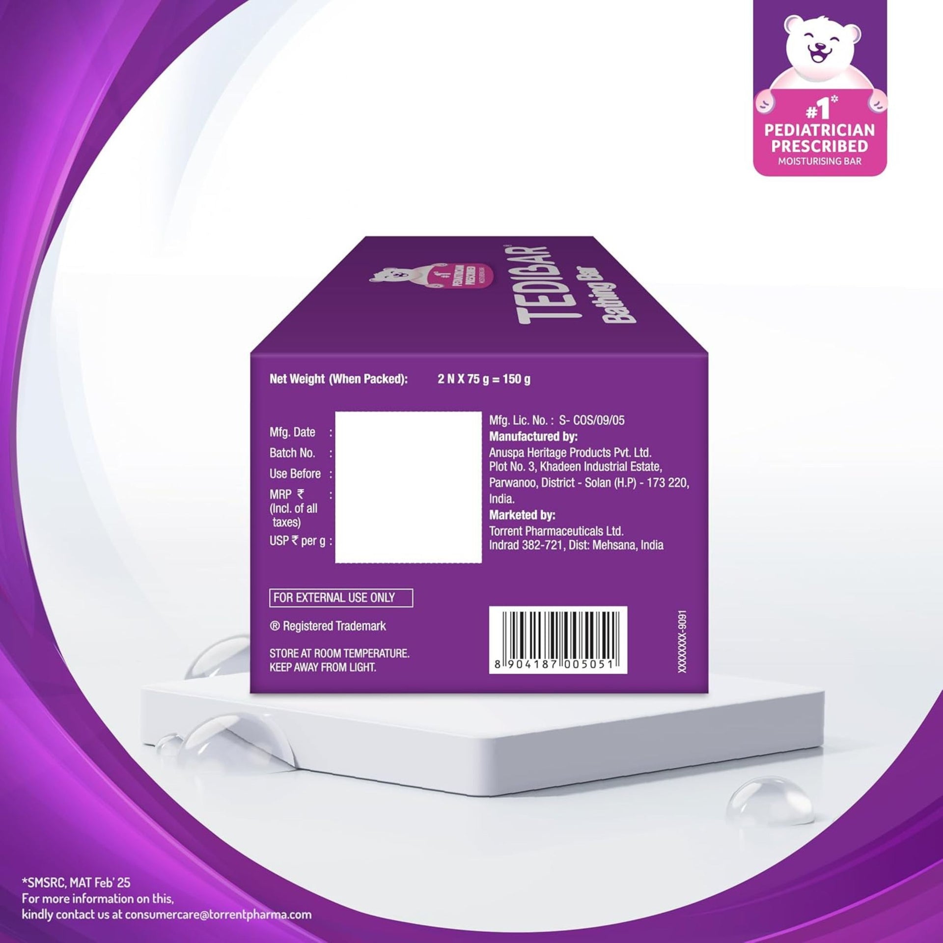 CURATIO TEDIBAR® Bathing Bar for Sensitive Skin (75 g x 2) | Soap-Free, Skin Friendly pH | Pediatrician Prescribed Moisturising Bar