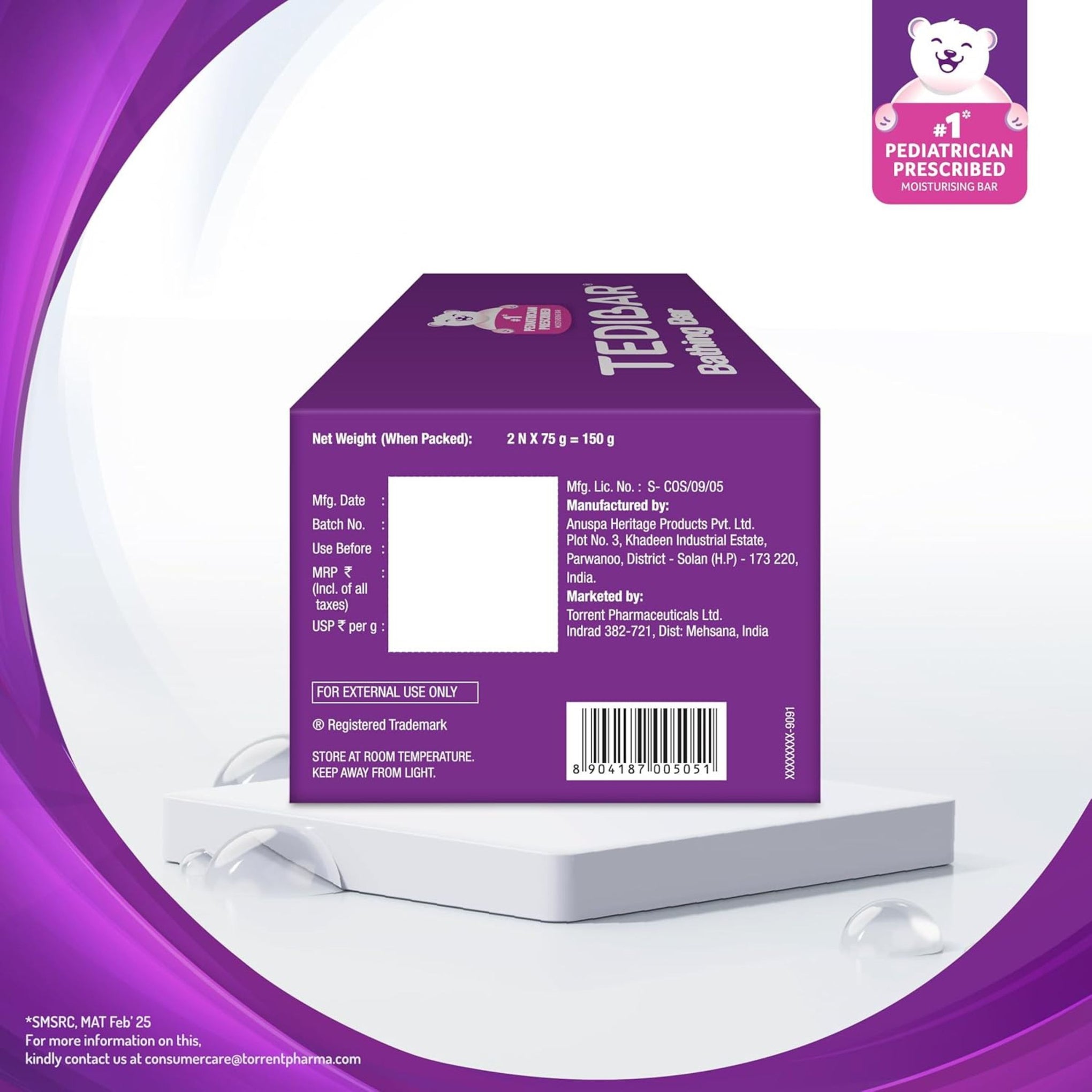 CURATIO TEDIBAR® Bathing Bar for Sensitive Skin (75 g x 2) | Soap-Free, Skin Friendly pH | Pediatrician Prescribed Moisturising Bar