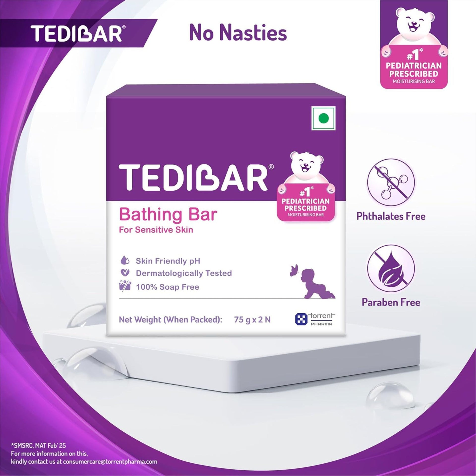 CURATIO TEDIBAR® Bathing Bar for Sensitive Skin (75 g x 2) | Soap-Free, Skin Friendly pH | Pediatrician Prescribed Moisturising Bar