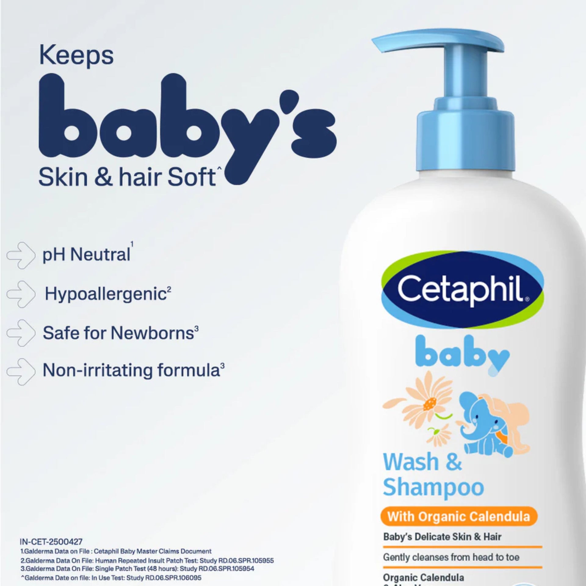 Cetaphil Baby Wash & Shampoo with Organic Calendula & Aloe Vera – Tear-Free Gentle Cleanser for Baby’s Skin & Hair, 400 ml