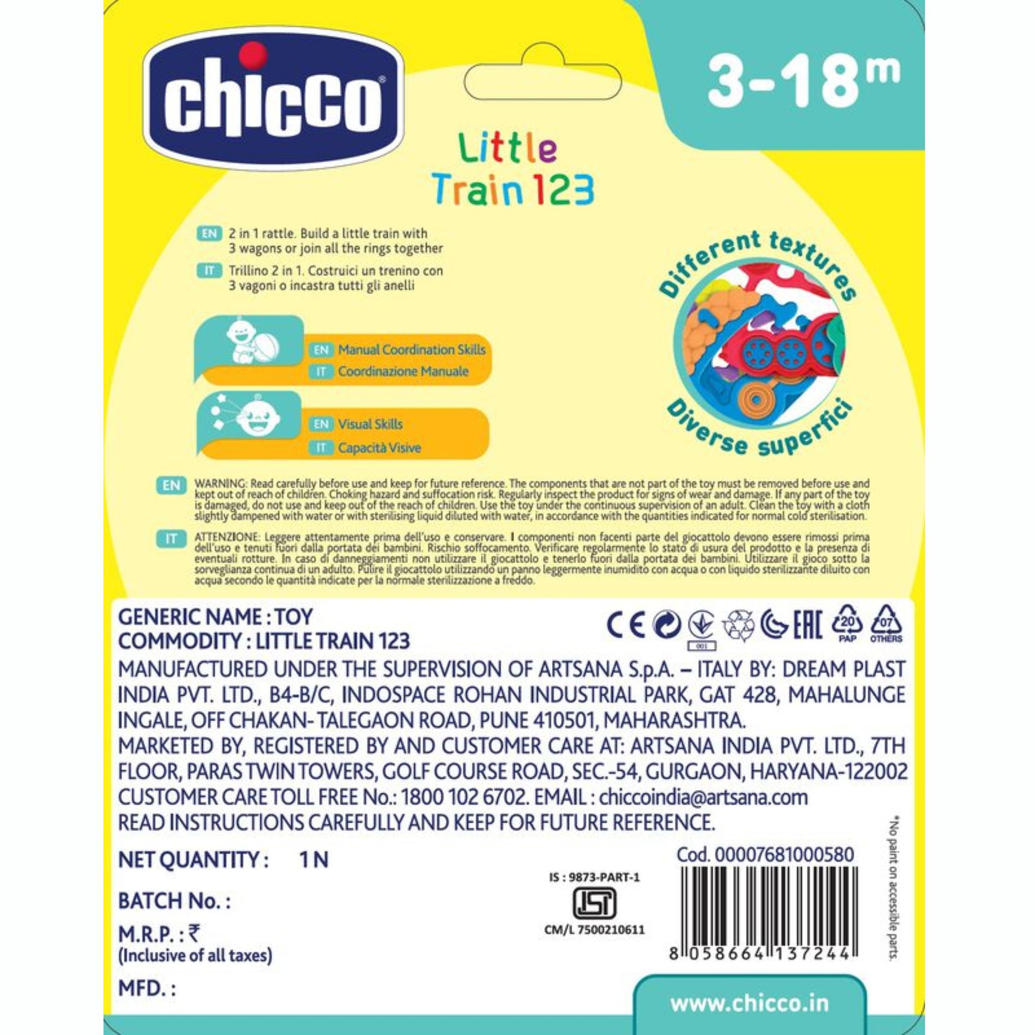 CHICCO LITTLE TRAIN123 |  3-18m | Different textures Diverse superfici | multicolor