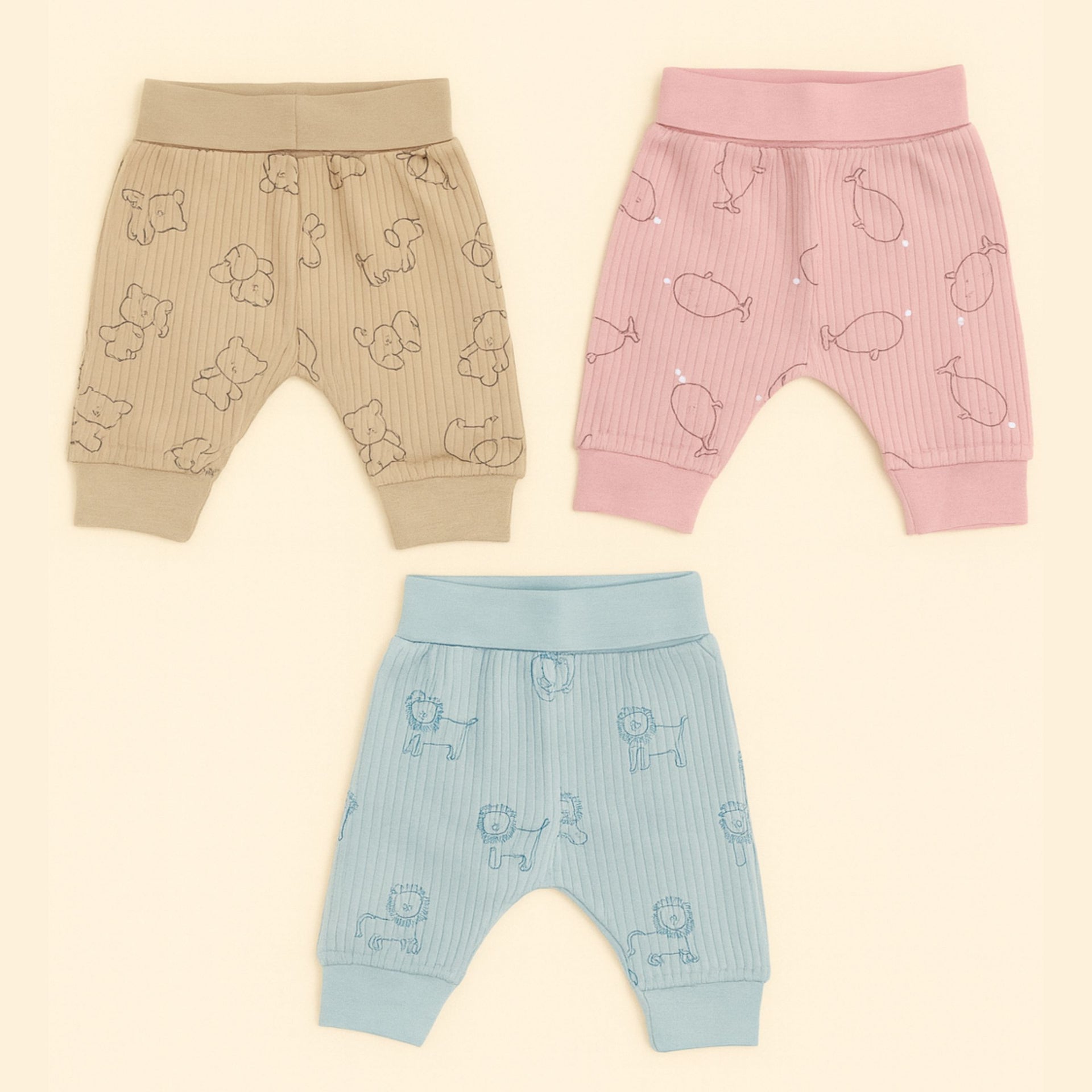 Premium Ribbed Cotton Baby Leggings – Soft, Breathable, Printed Pants for Newborns (Pack of 3) available any 3 colors of pack