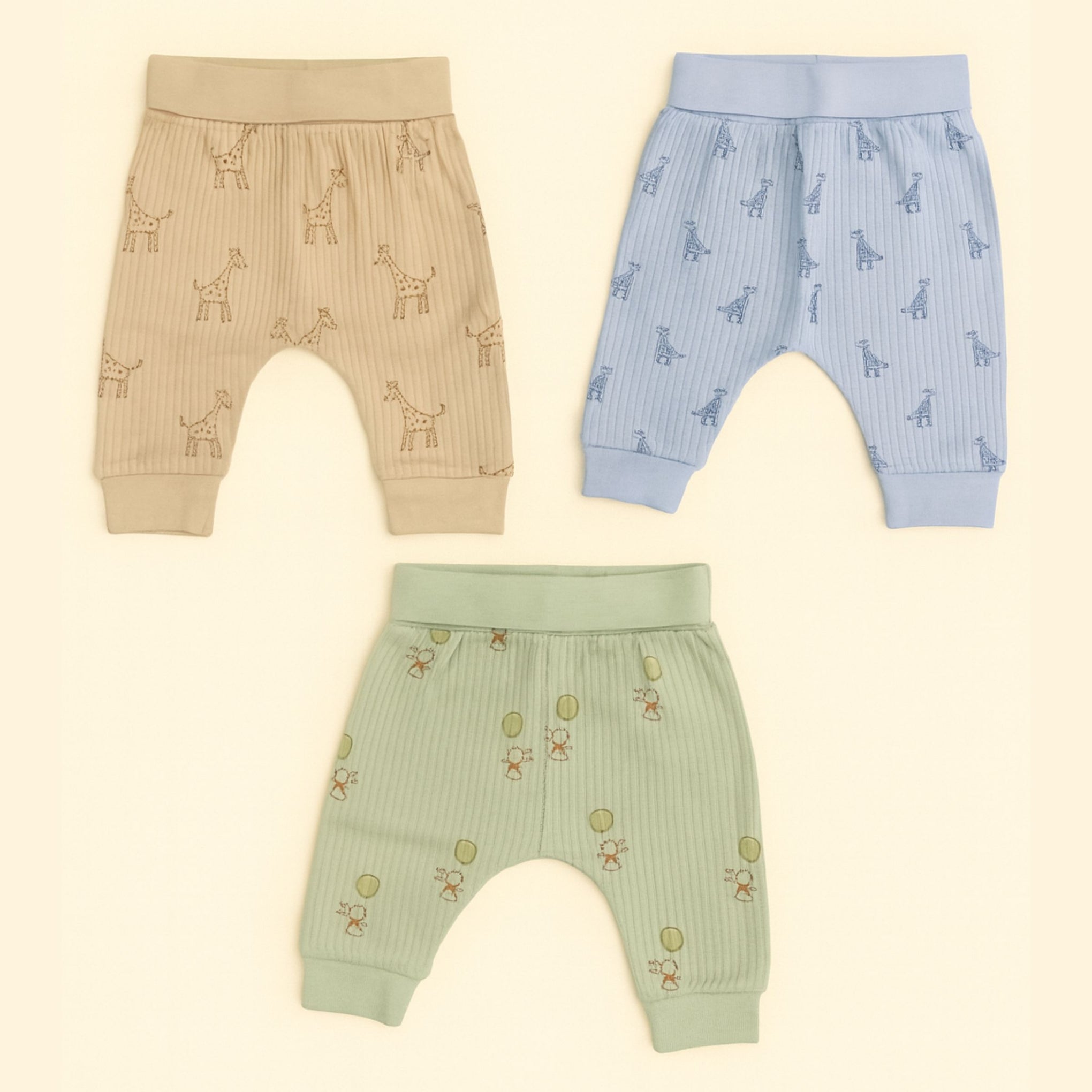 Premium Ribbed Cotton Baby Leggings – Soft, Breathable, Printed Pants for Newborns (Pack of 3) available any 3 colors of pack