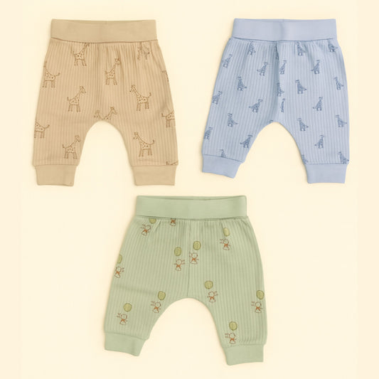 Premium Ribbed Cotton Baby Leggings – Soft, Breathable, Printed Pants for Newborns (Pack of 3) available any 3 colors of pack