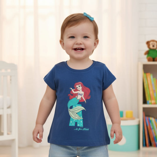 Ollypop Baby Girl Disney Princess “Ariel” Printed Cotton T-Shirt | Soft Short Sleeve Top for 12 Months to 3 Years