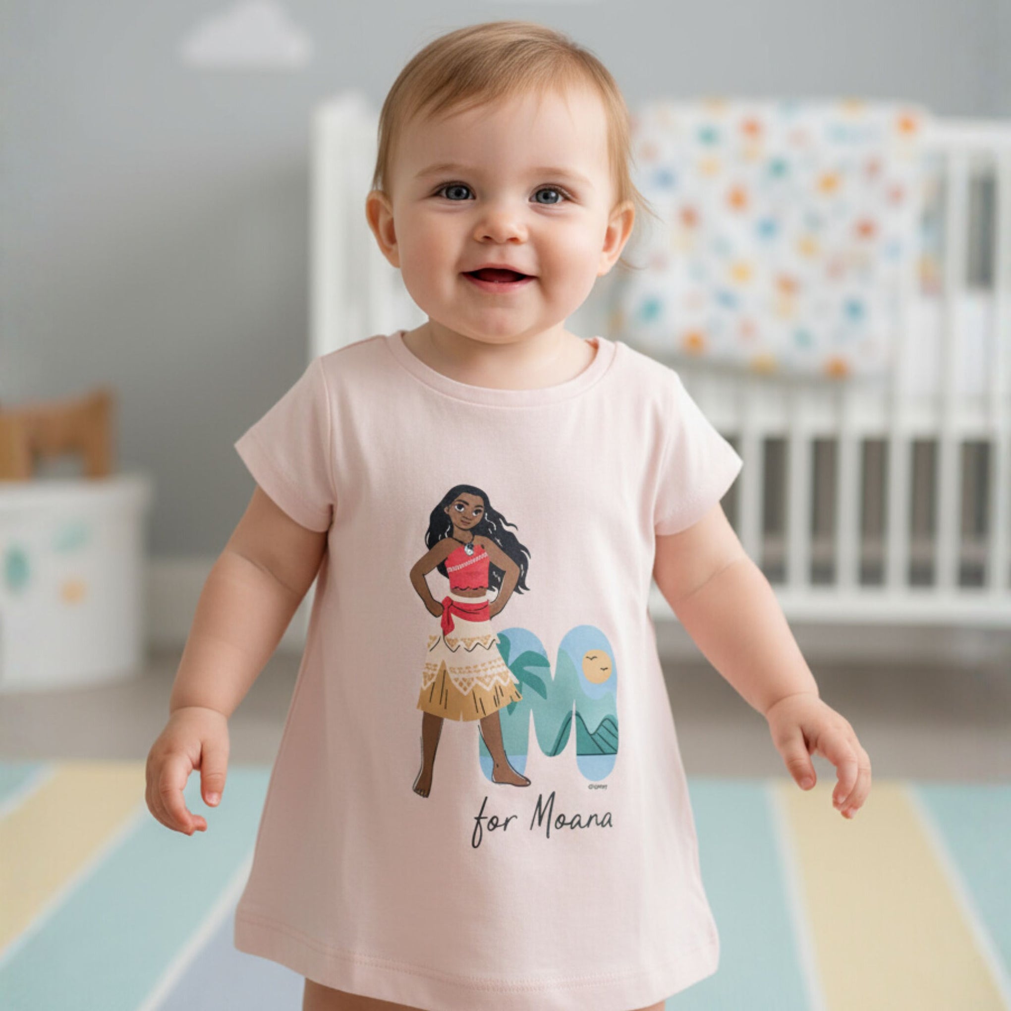 Ollypop Baby Girl Disney Princess “Moana” Printed Cotton T-Shirt | Soft & Comfy Short Sleeve Top | Age 12 Months to 3 Years