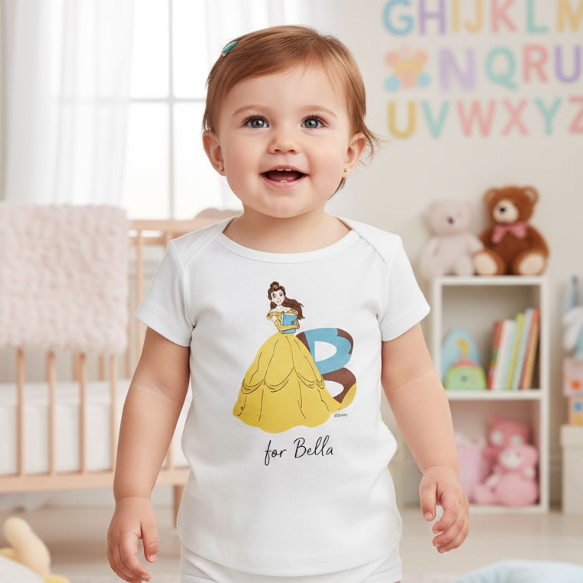 Ollypop Baby Girl Disney Princess “Belle” Printed Cotton T-Shirt | Soft Short Sleeve Top | Age 12 Months to 3 Years