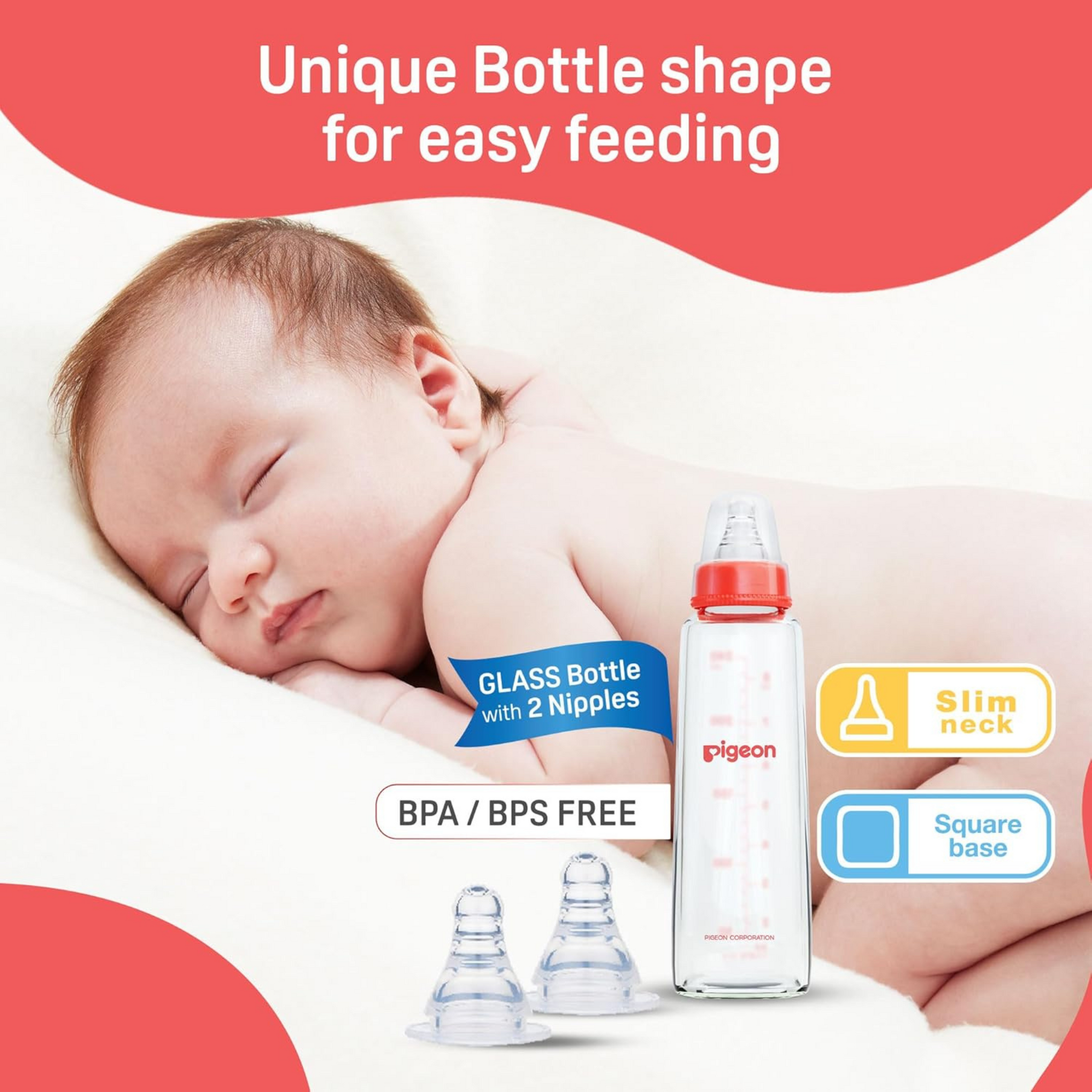 Pigeon Glass Baby Feeding Bottle, With Added Nipple L, For 9+ Month Babies,BPS Free,BPA Free,With Add Nipple L, 240 ml