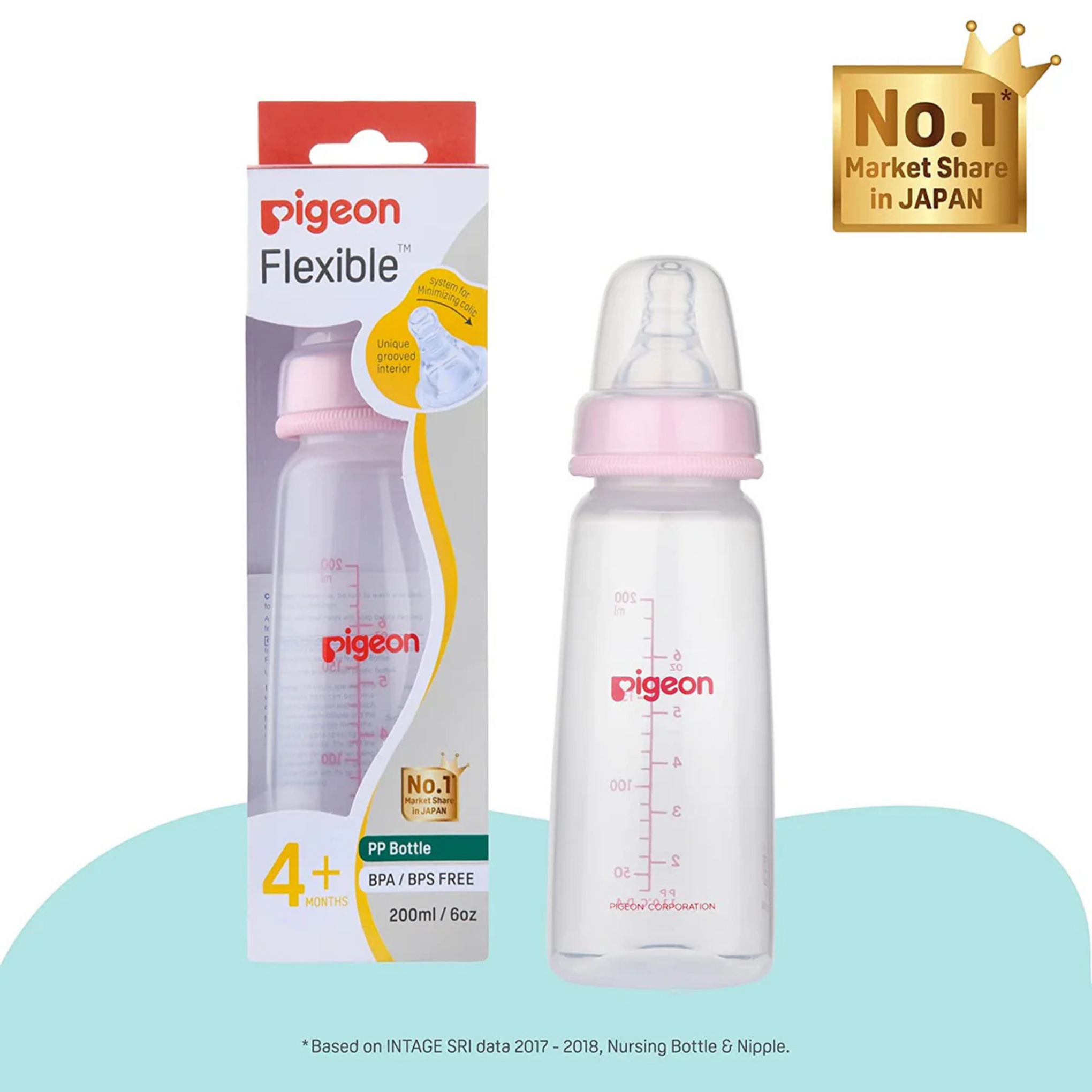 Pigeon Flexible Glass Nursing/Feeding Bottle With Added Nipple M,For 4+ Month Babies,Borosilicate Nursing/Feeding Bottle for Babies,BPA Free,BPS Free,200 ml
