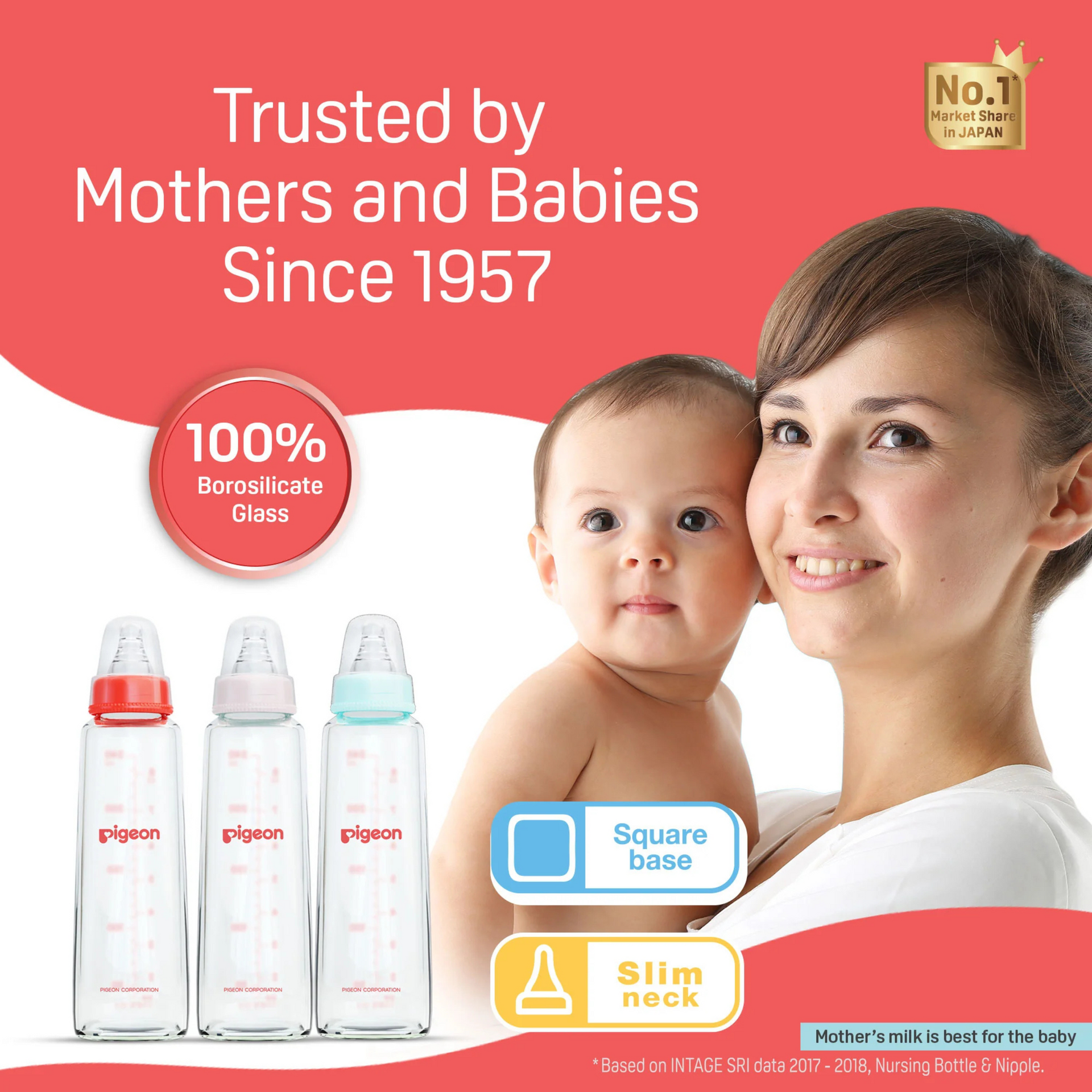 Pigeon Glass Baby Feeding Bottle, With Added Nipple L, For 9+ Month Babies,BPS Free,BPA Free,With Add Nipple L, 240 ml