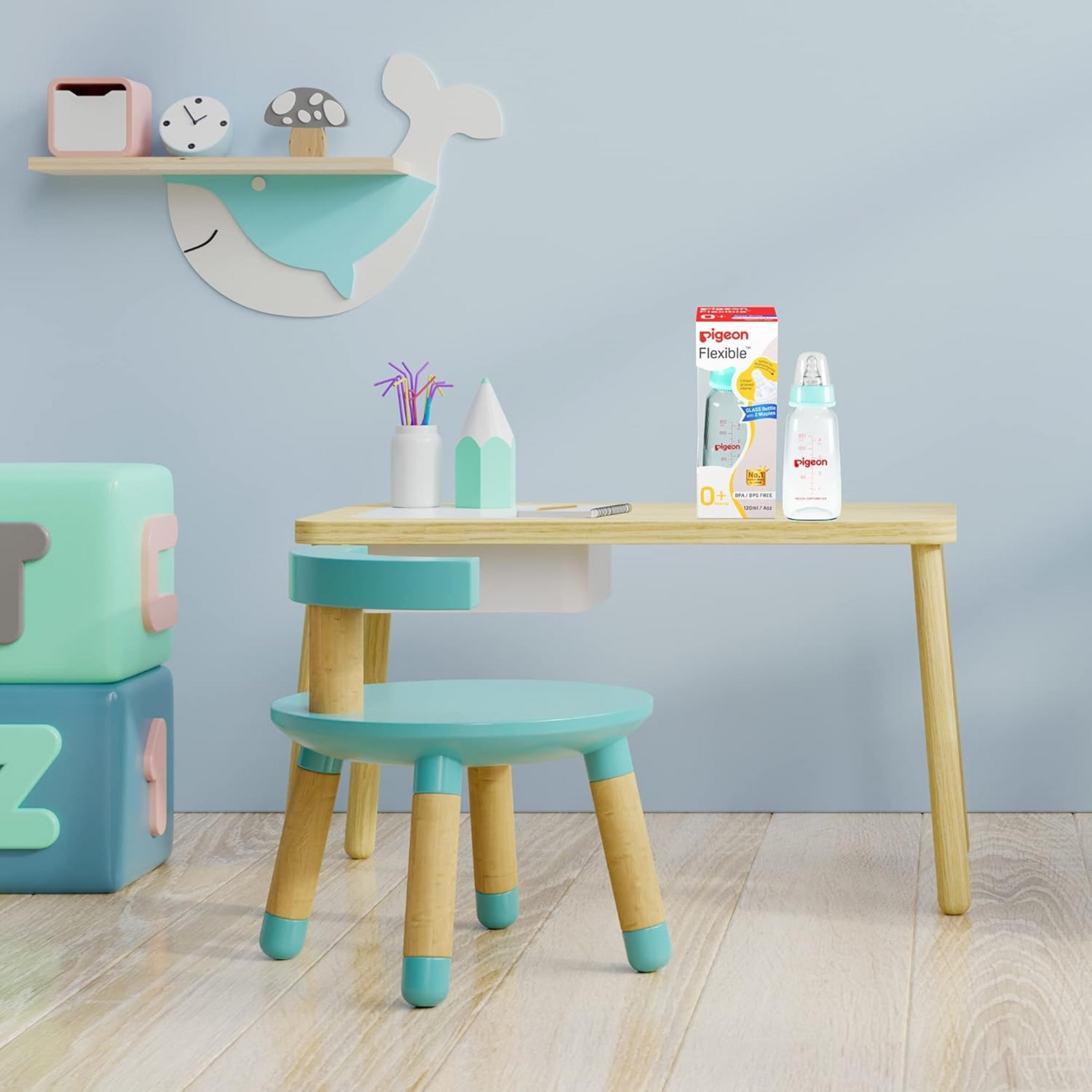 Pigeon Glass Baby Feeding Bottle, With Added Nipple S, For 0+ Month Babies,BPS Free,BPA Free,With Add Nipple S, 120 ml