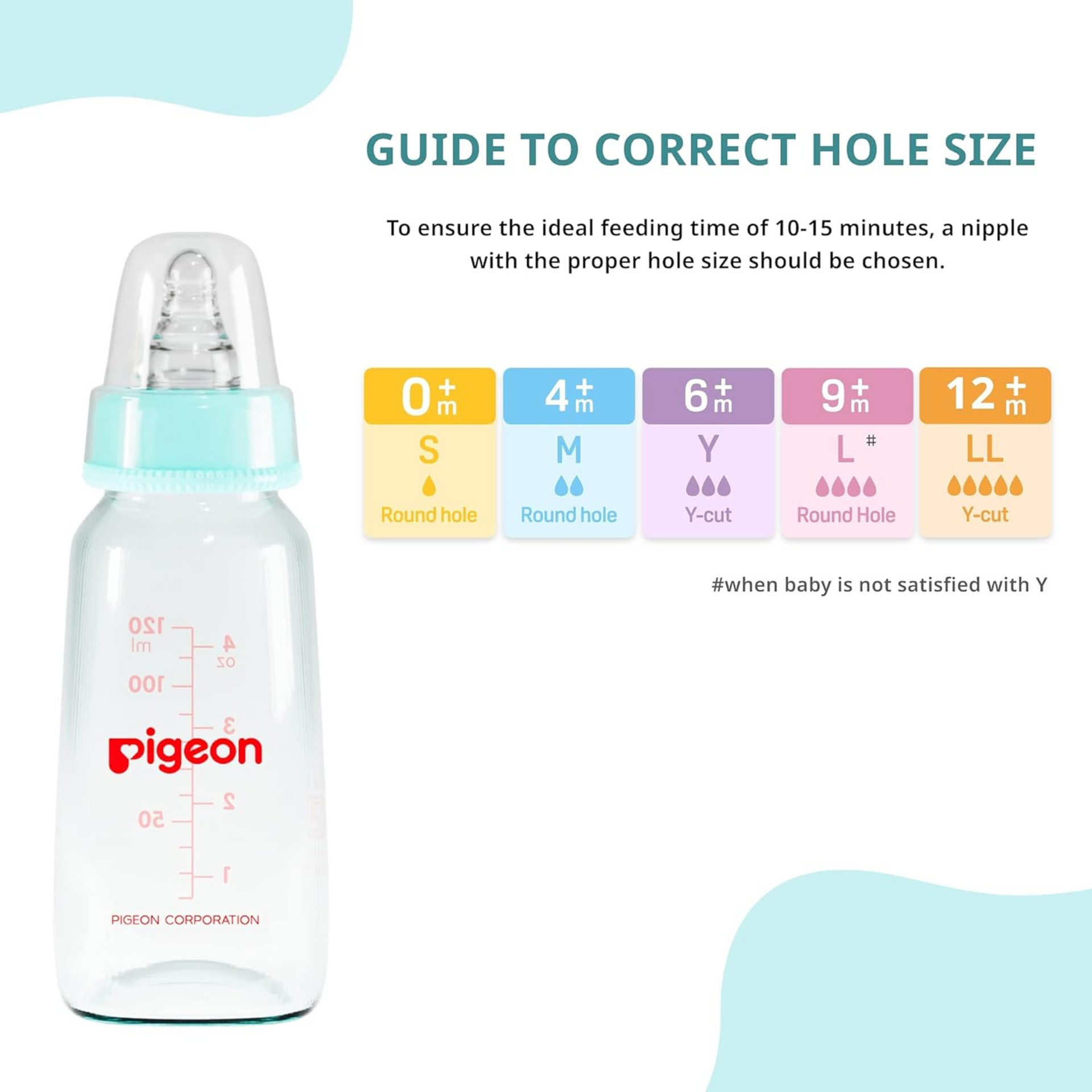Pigeon Glass Baby Feeding Bottle, With Added Nipple S, For 0+ Month Babies,BPS Free,BPA Free,With Add Nipple S, 120 ml