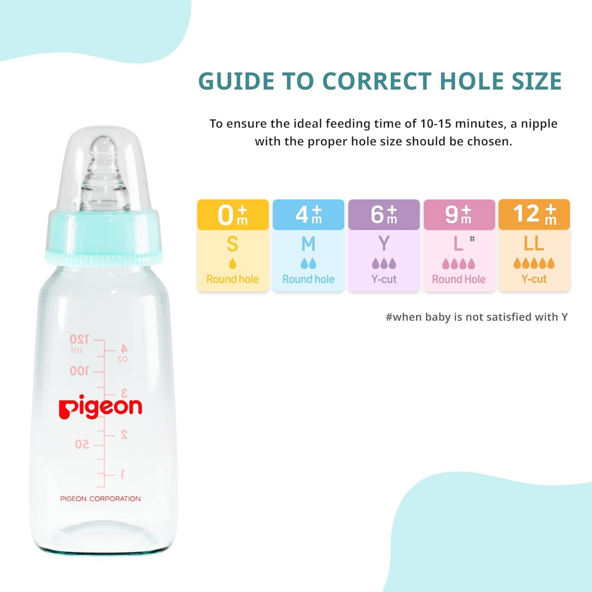 Pigeon Glass Baby Feeding Bottle, With Added Nipple S, For 0+ Month Babies,BPS Free,BPA Free,With Add Nipple S, 120 ml