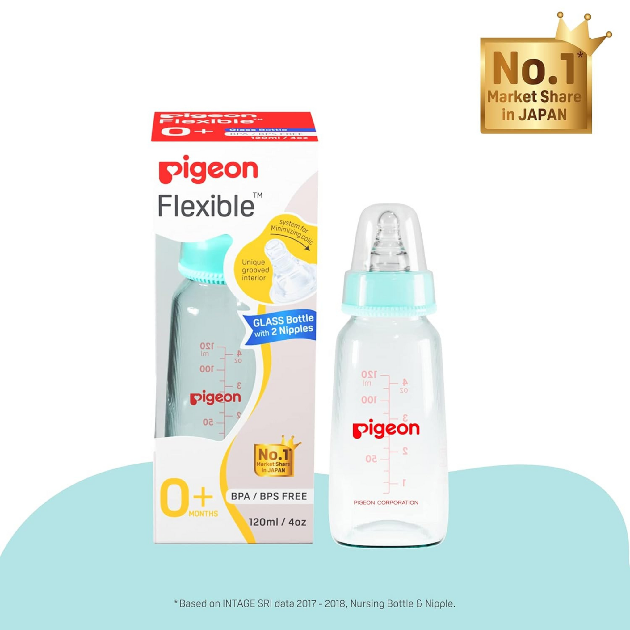 Pigeon Glass Baby Feeding Bottle, With Added Nipple S, For 0+ Month Babies,BPS Free,BPA Free,With Add Nipple S, 120 ml