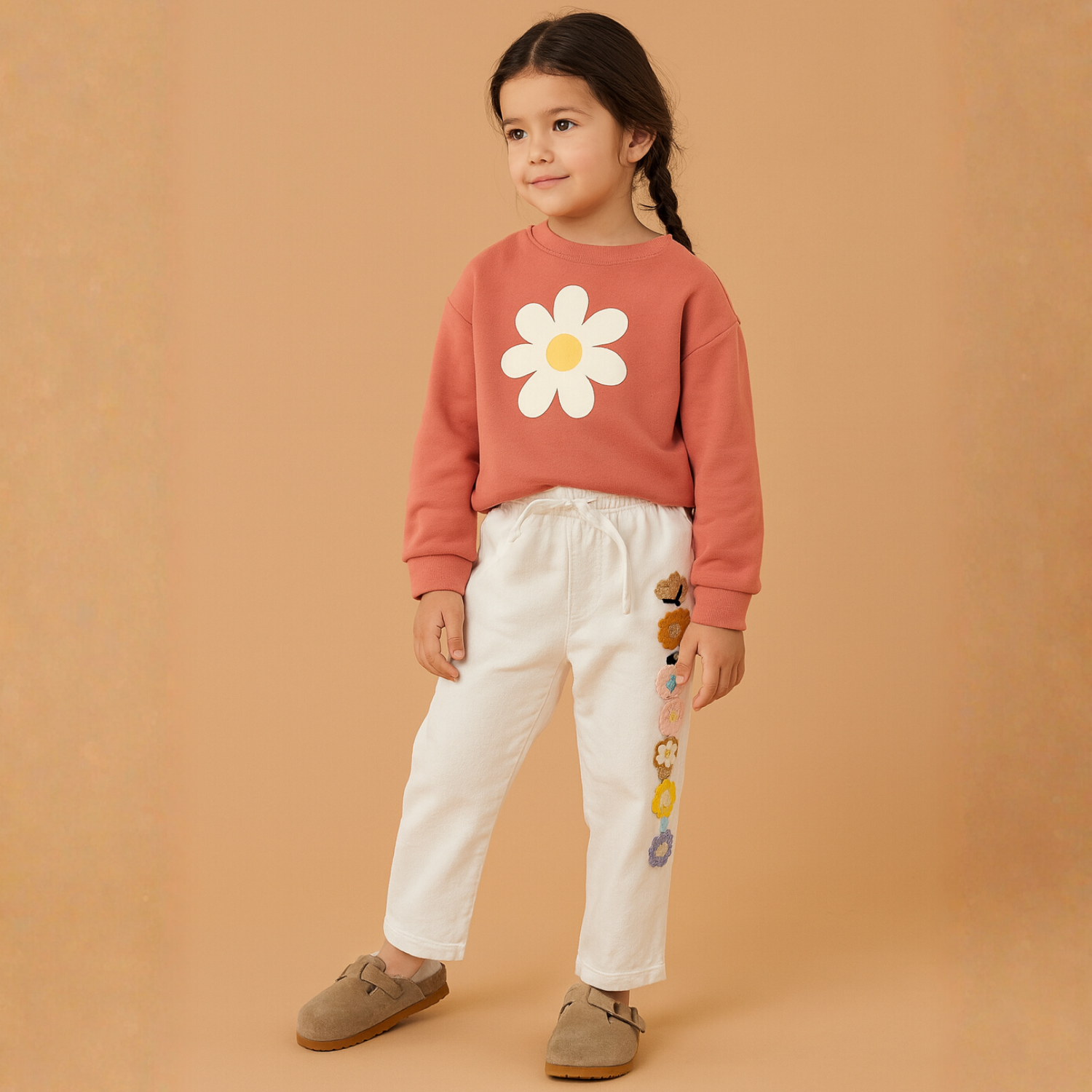 LOVEKINS Floral Embroidered Jogger Pants – Cream (6–15Y)
