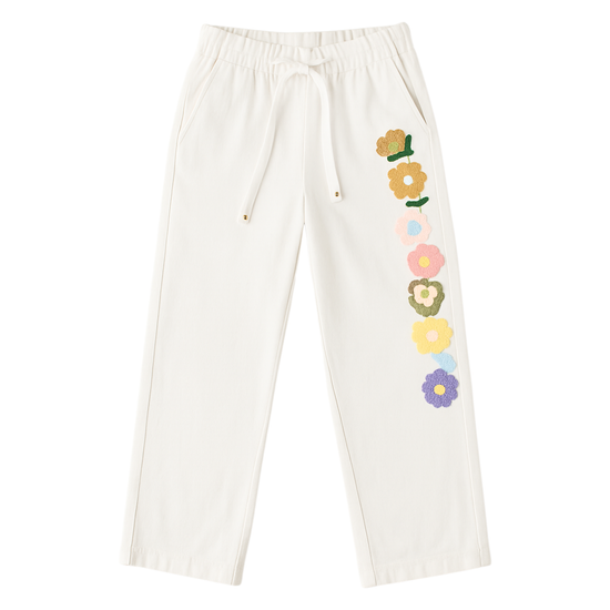 LOVEKINS Floral Embroidered Jogger Pants – Cream (6–15Y)
