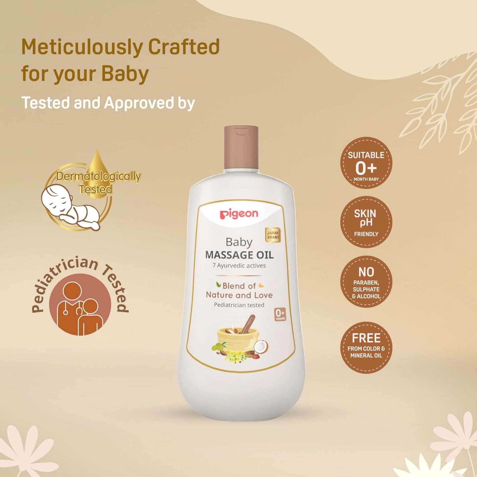 Pigeon Baby Massage Oil with 7 Ayurvedic Actives | Deep Nourishment & Gentle Care | Pediatrician Tested | Suitable from 0+ Months | 200 ml