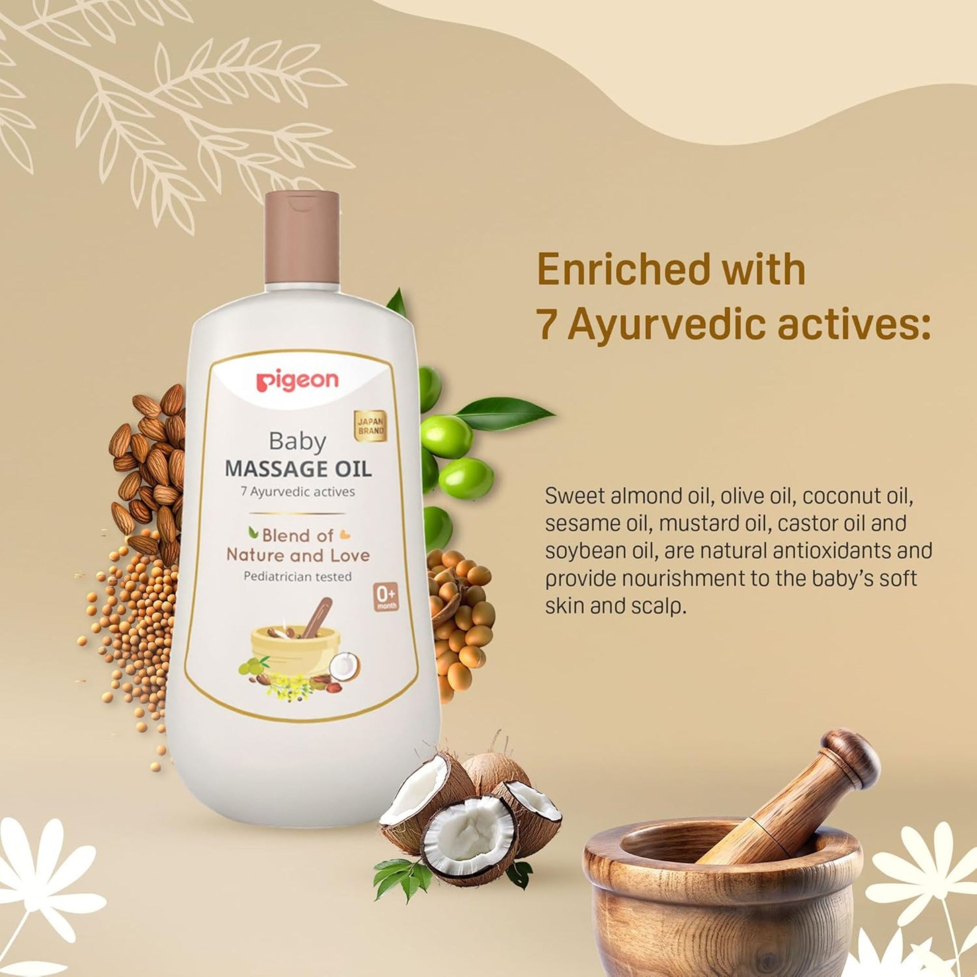 Pigeon Baby Massage Oil with 7 Ayurvedic Actives | Deep Nourishment & Gentle Care | Pediatrician Tested | Suitable from 0+ Months | 200 ml