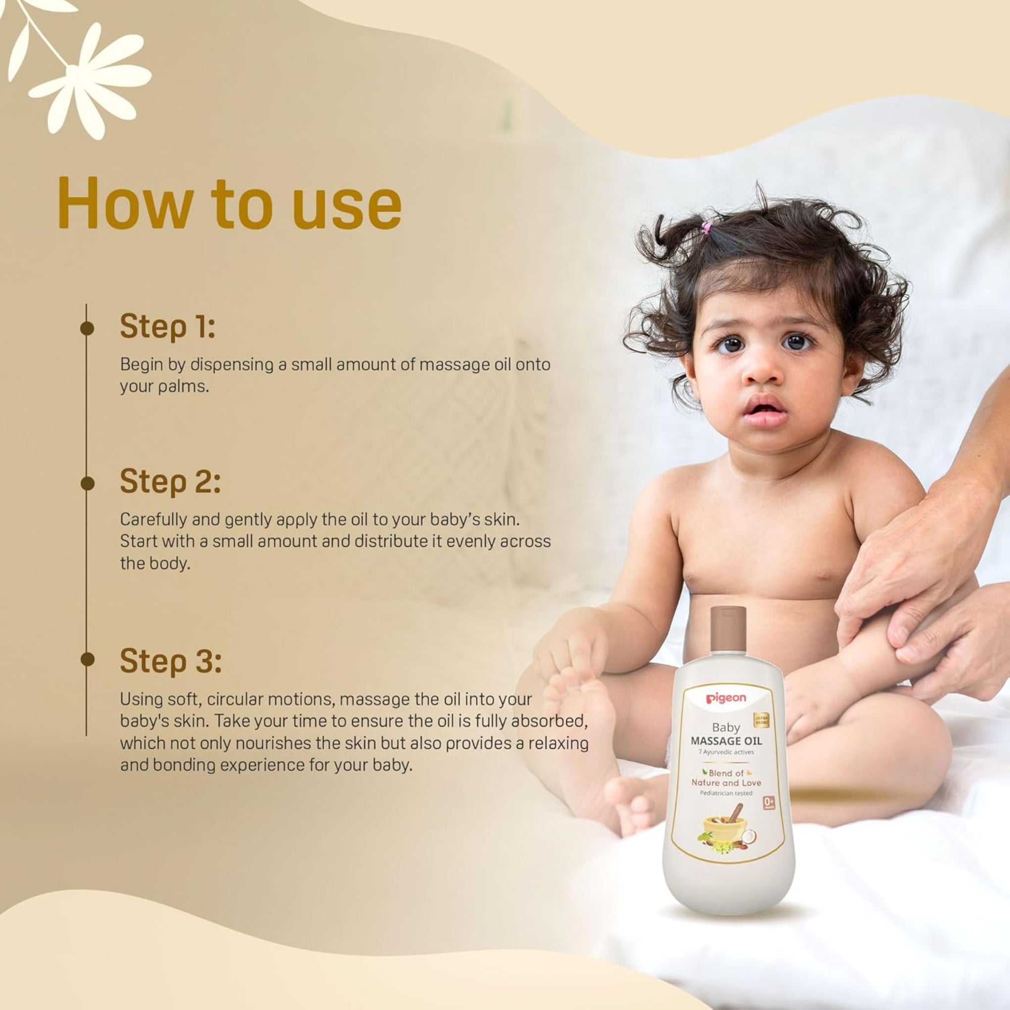 Pigeon Baby Massage Oil with 7 Ayurvedic Actives | Deep Nourishment & Gentle Care | Pediatrician Tested | Suitable from 0+ Months | 200 ml