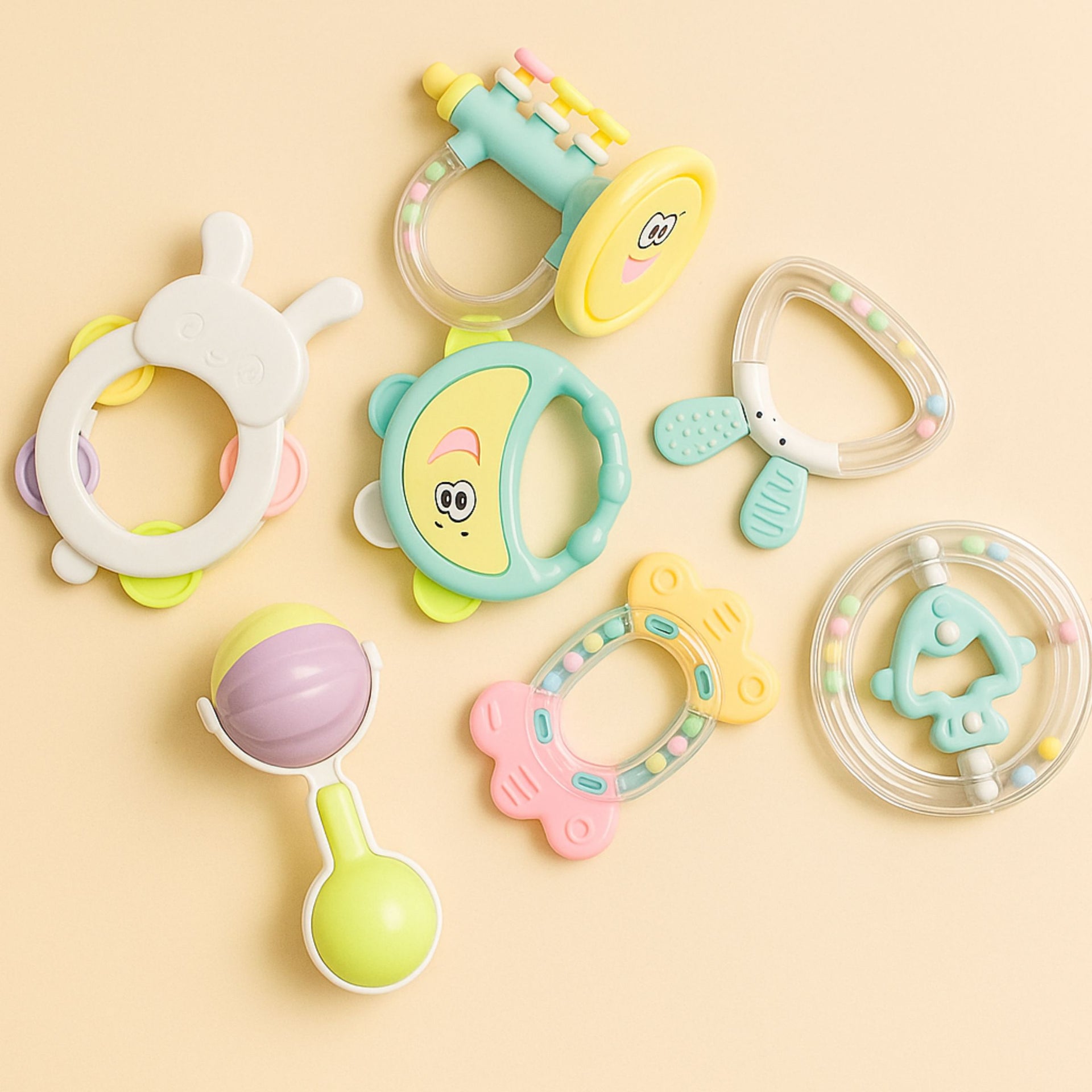 Smile Baby 7-Piece Rattle & Teether Set for Newborns | BPA-Free Safe & Colorful Baby Toys | Early Learning & Sensory Development Gift Set